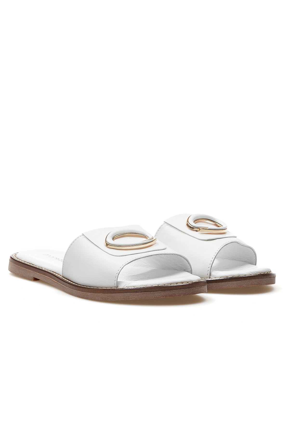 Kadın Hakiki Deri Toka Detaylı Günlük Terlik 25y D25yt-1370 Z Beyaz - Görsel 6