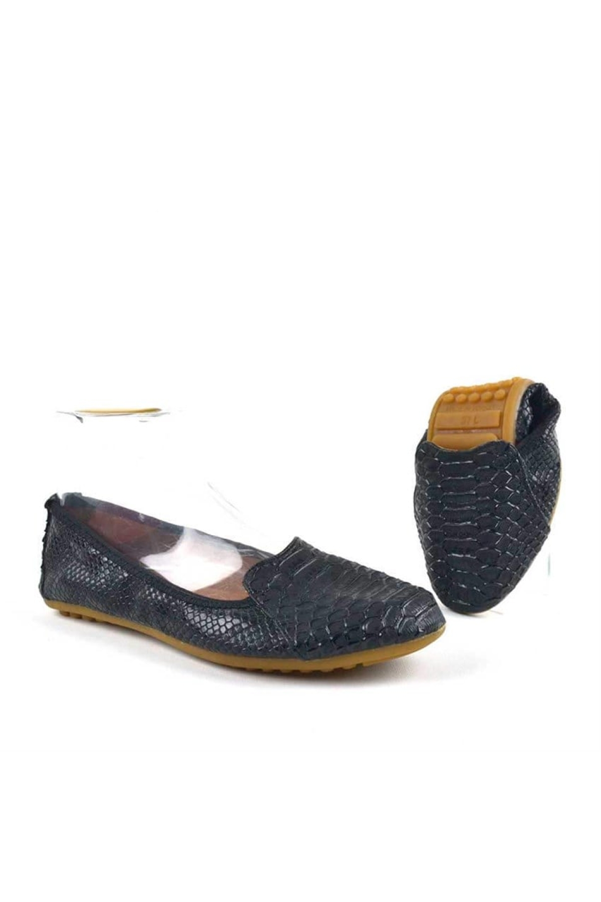 Siyah Croc Desenli Katlanabilir Kadın Babet - Görsel 4