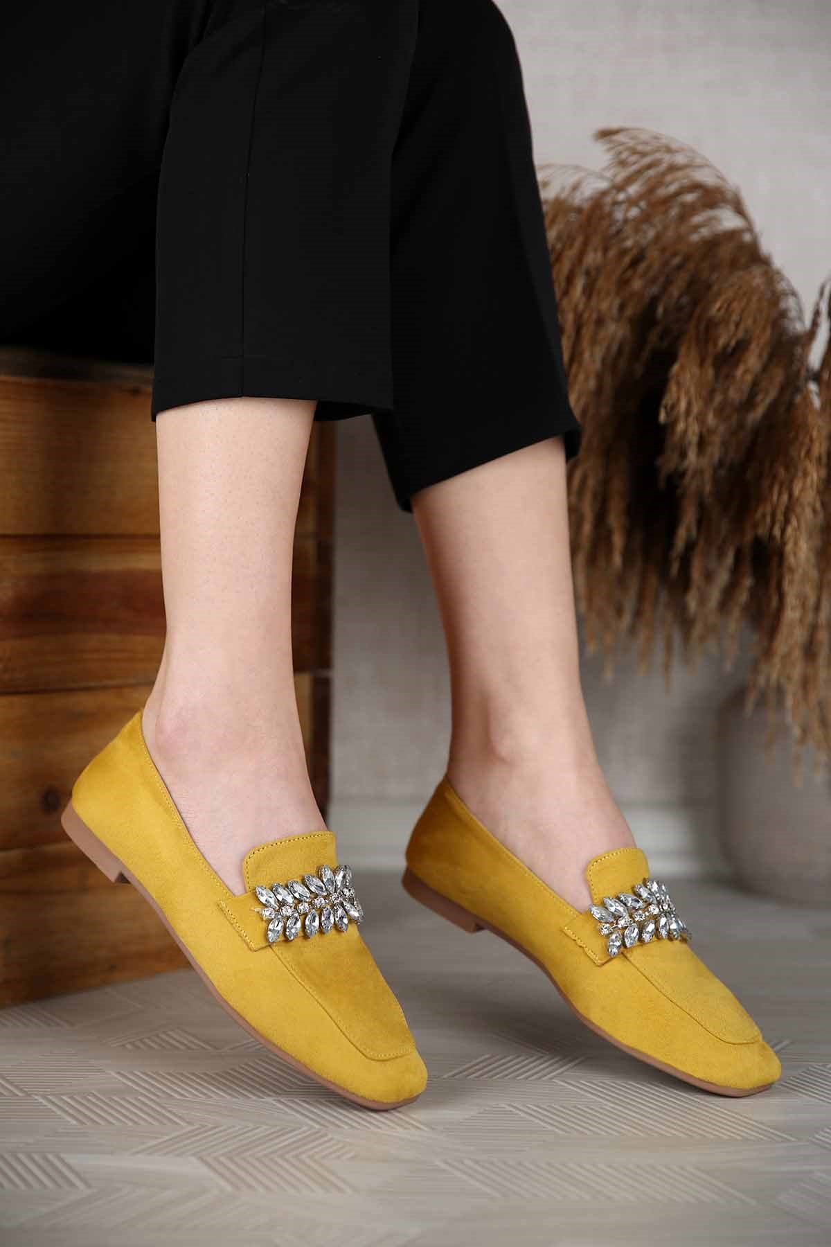 Kadın Taşlı Babet HARDAL SÜET - Görsel 2