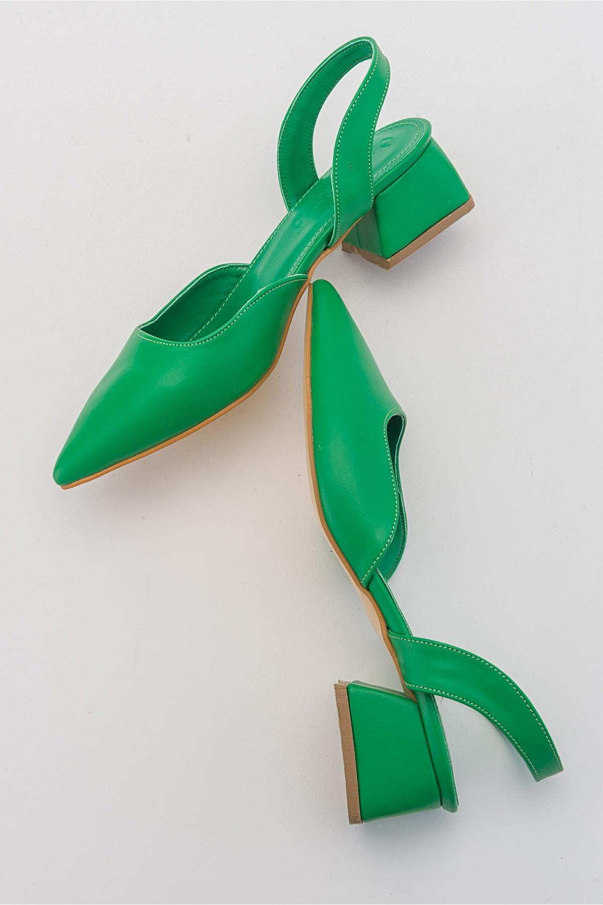 Kadın Topuklu Sandalet ÇİMEN YEŞİLİ CİLT - Görsel 7