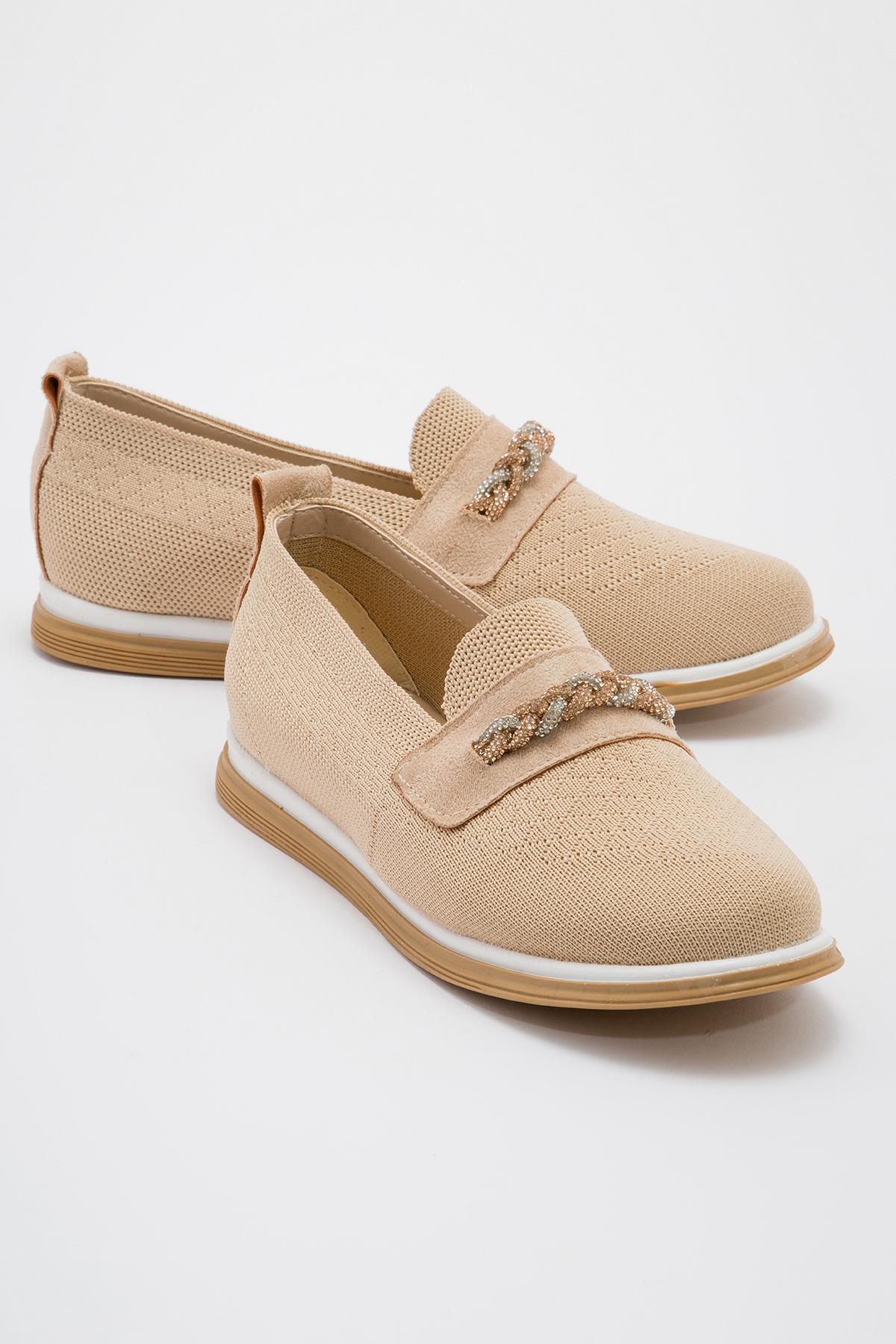 Kadın Kaydırmaz Taban Taşlı Günlük Ayakkabı NUDE - Görsel 2