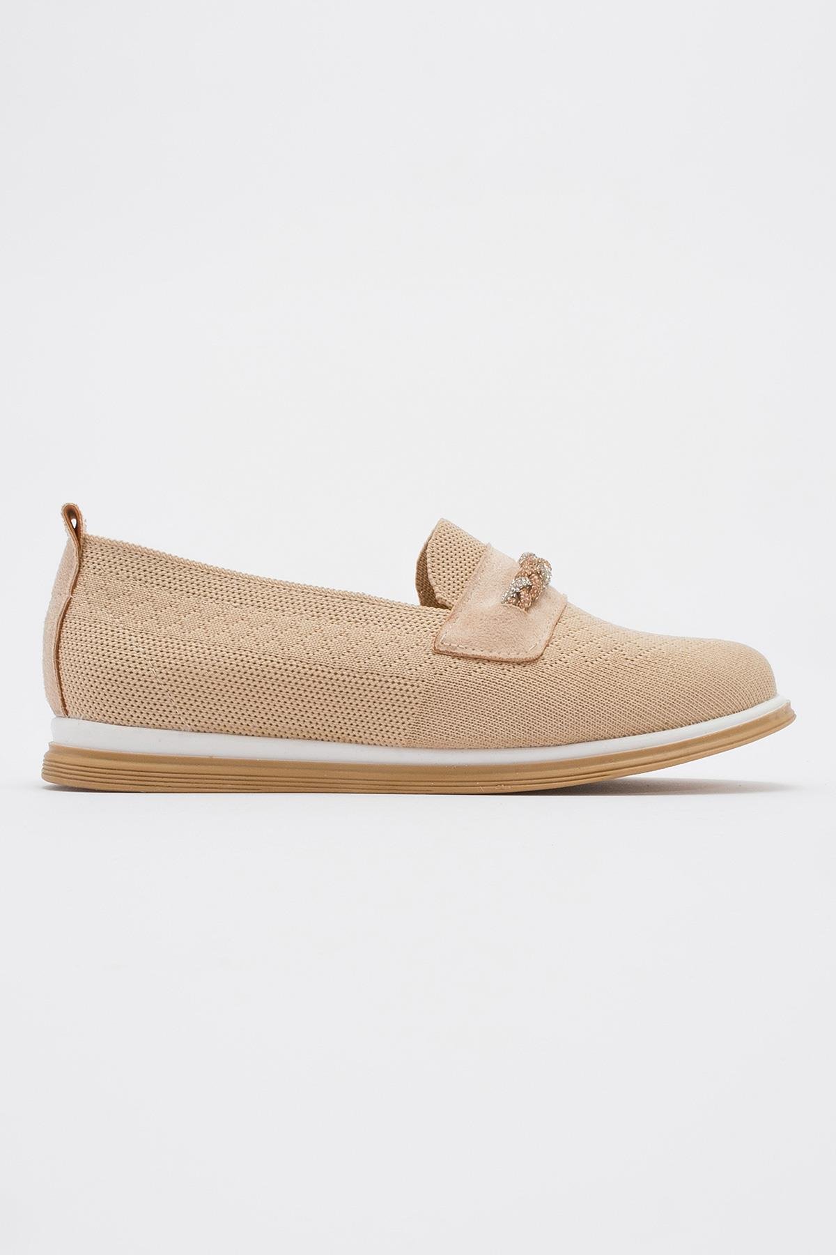 Kadın Kaydırmaz Taban Taşlı Günlük Ayakkabı NUDE - Görsel 3