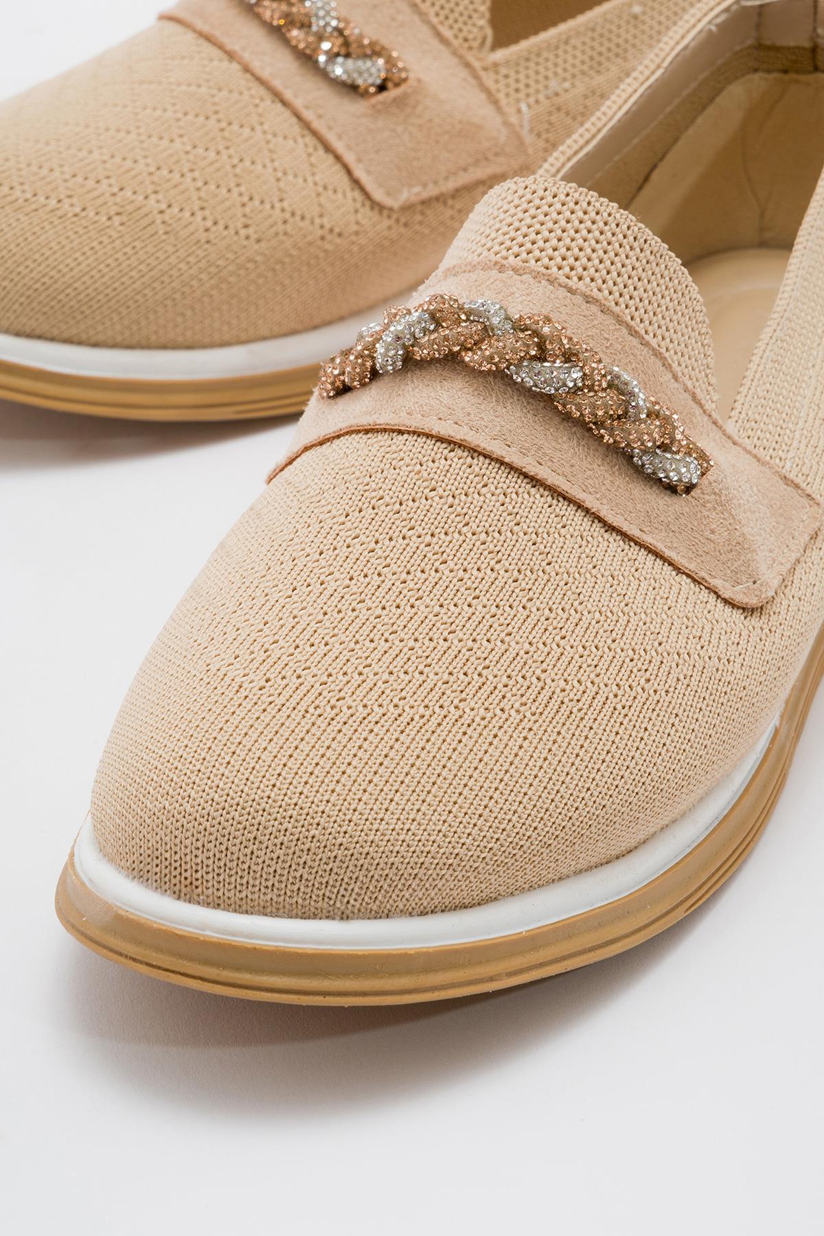 Kadın Kaydırmaz Taban Taşlı Günlük Ayakkabı NUDE - Görsel 4