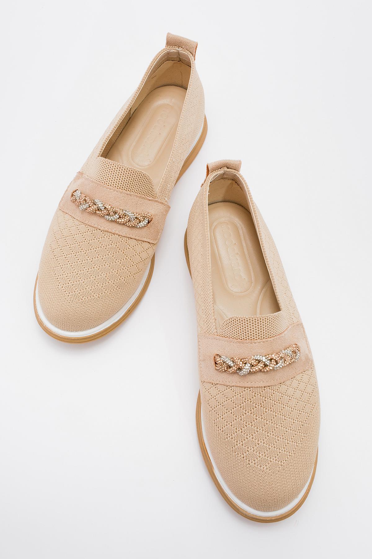 Kadın Kaydırmaz Taban Taşlı Günlük Ayakkabı NUDE - Görsel 6