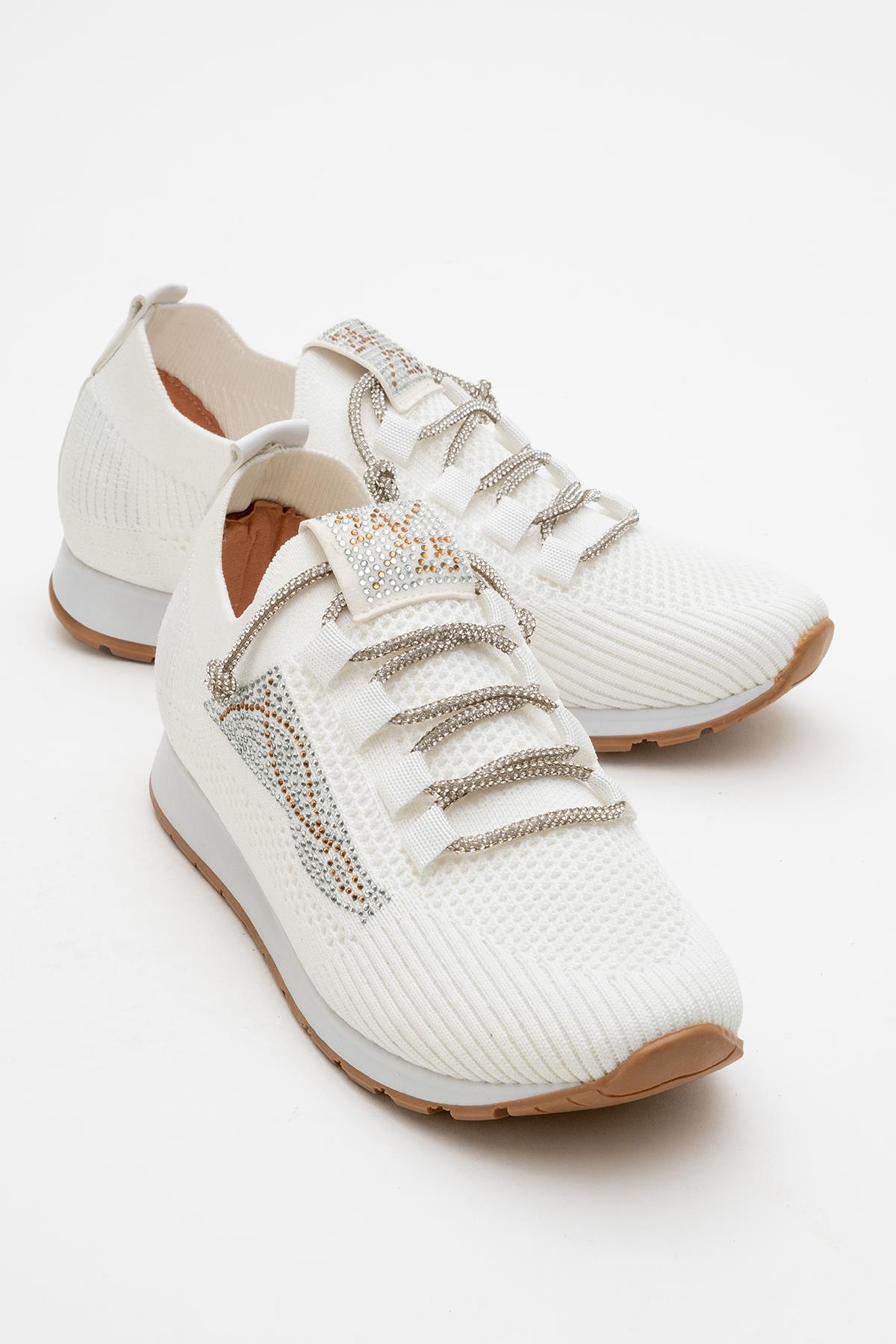 Kadın Taşlı Triko Günlük Ayakkabı BEYAZ - Görsel 2