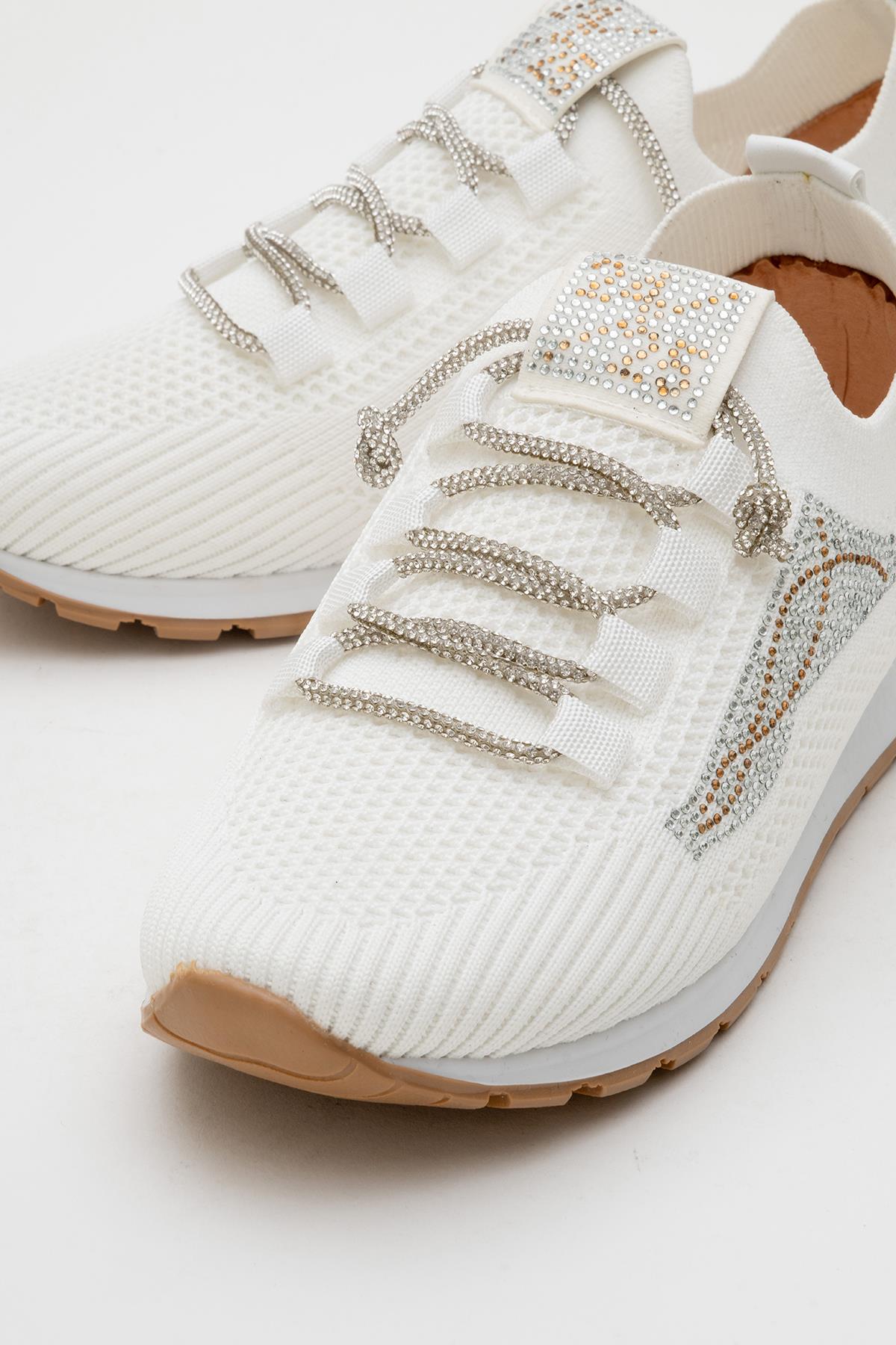 Kadın Taşlı Triko Günlük Ayakkabı BEYAZ - Görsel 4