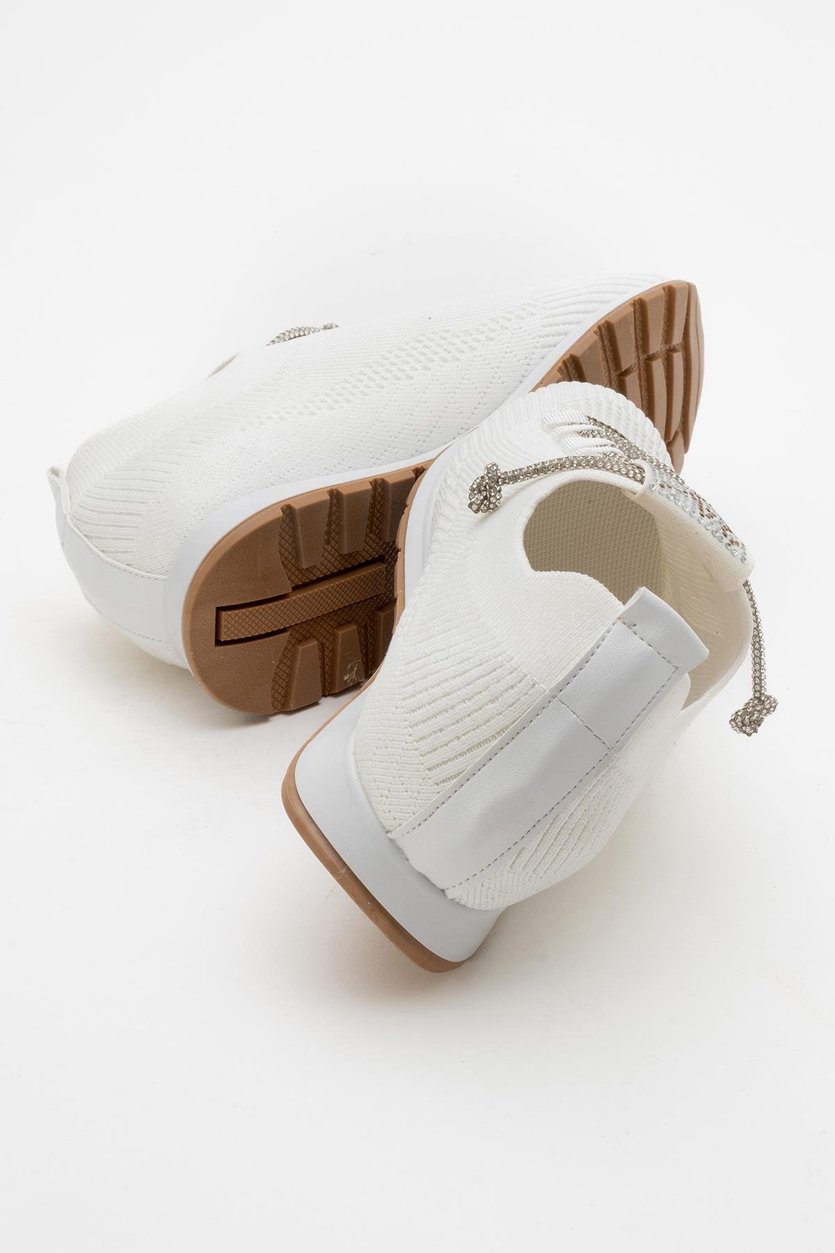 Kadın Taşlı Triko Günlük Ayakkabı BEYAZ - Görsel 5