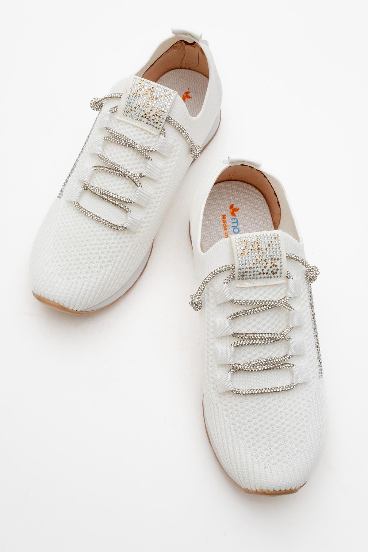 Kadın Taşlı Triko Günlük Ayakkabı BEYAZ - Görsel 6