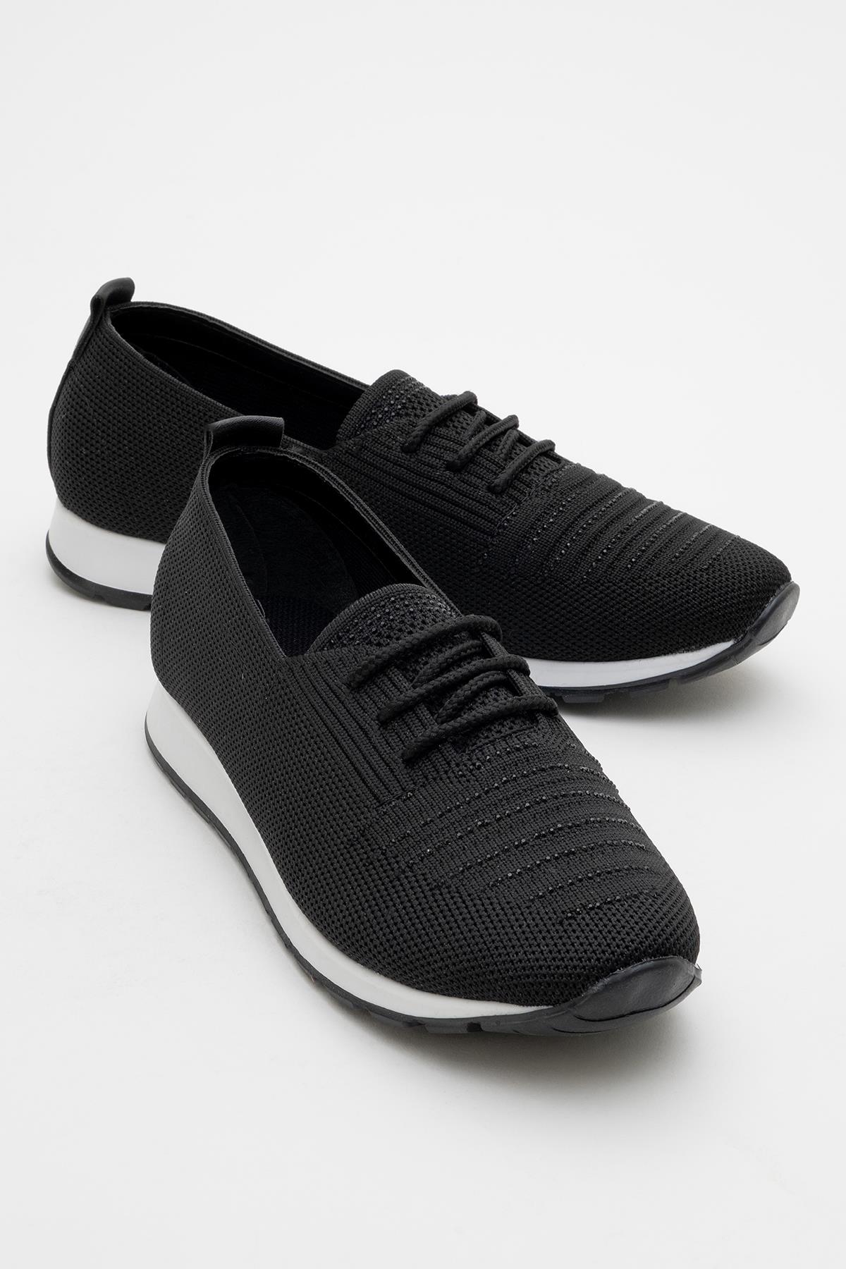 Kadın Taşlı Bağcıklı Triko Günlük Ayakkabı SİYAH - Görsel 2