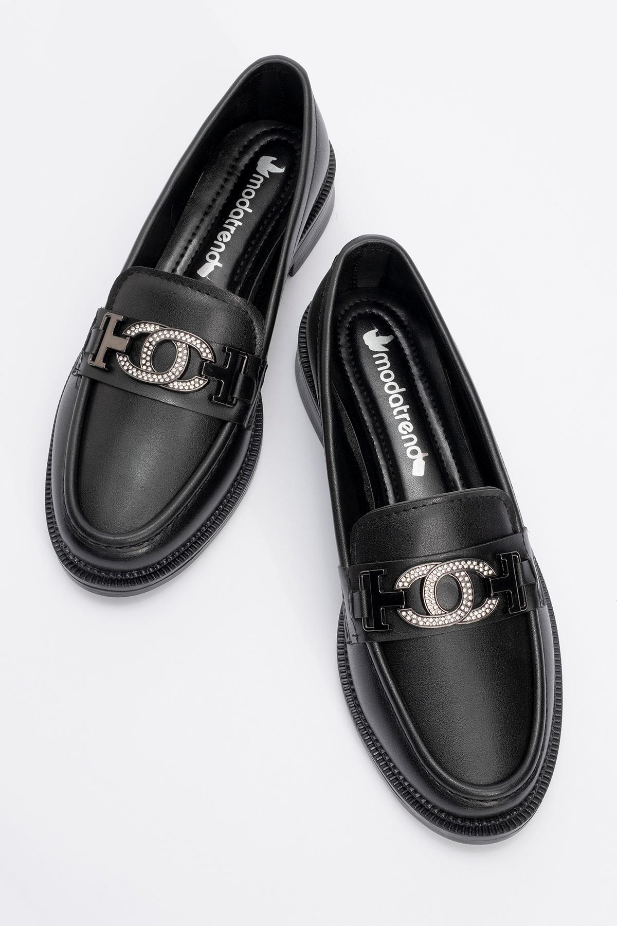 Kaydırmaz Taşlı Tokalı Kadın Ayakkabı SİYAH CİLT - Görsel 6