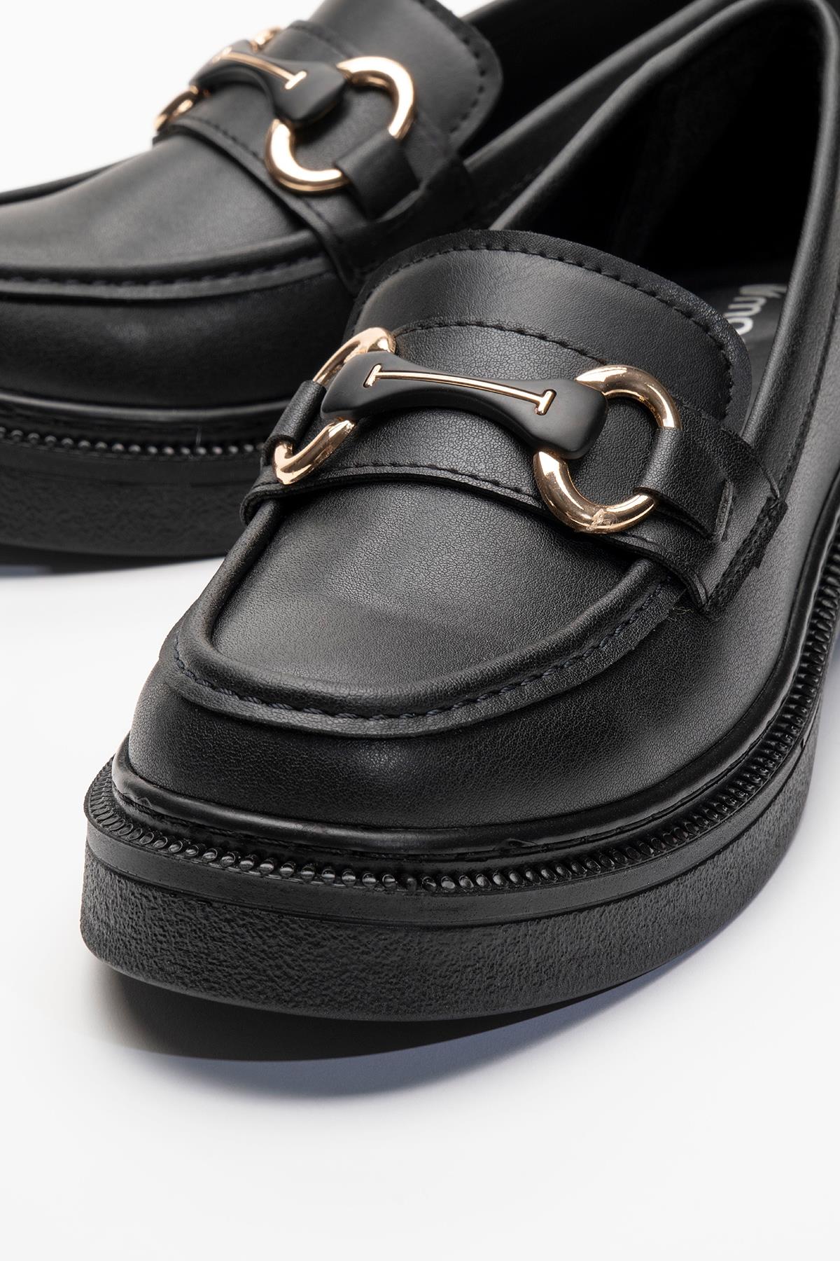 Kadın Tokalı Günlük Ayakkabı SİYAH CİLT - Görsel 4