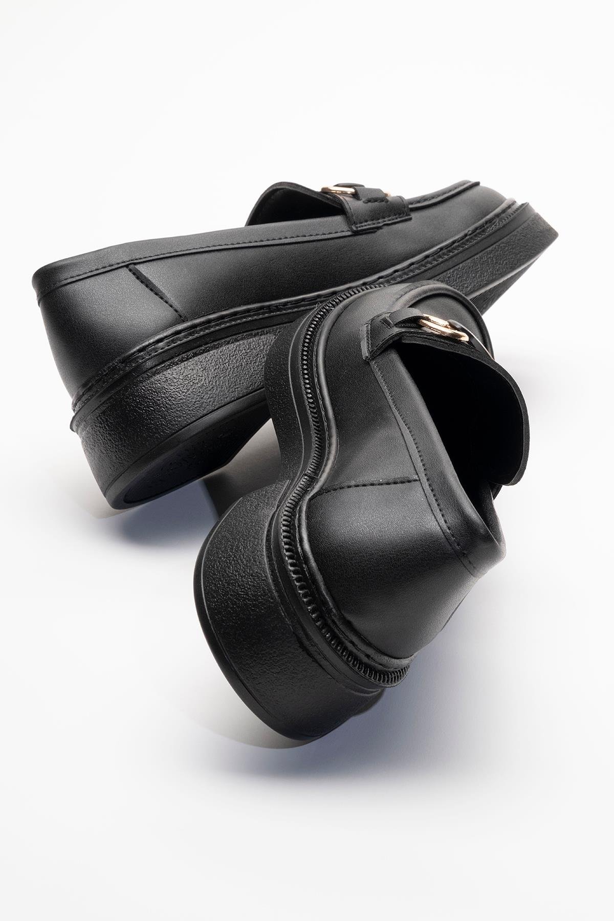 Kadın Tokalı Günlük Ayakkabı SİYAH CİLT - Görsel 5