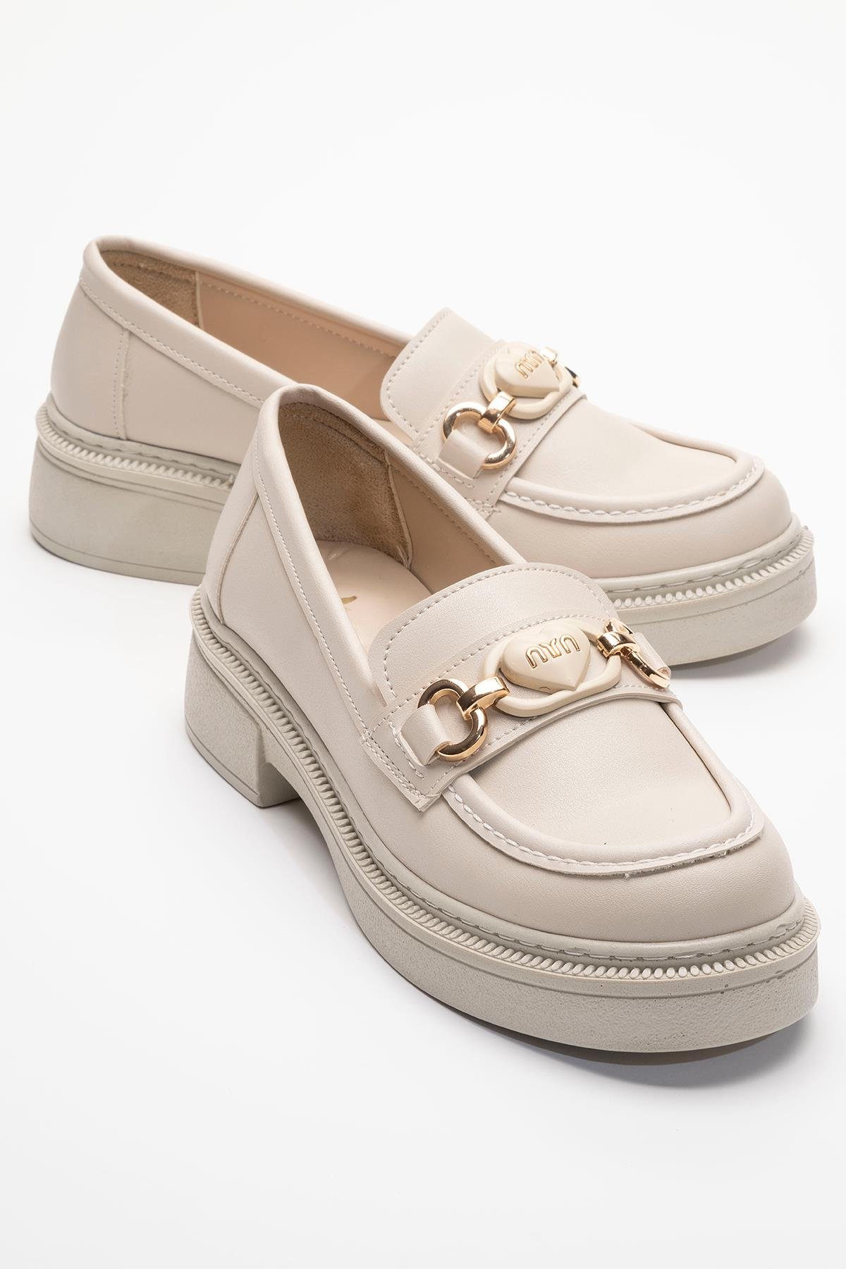 Kadın Kalp Tokalı Günlük Ayakkabı BEJ CİLT - Görsel 3