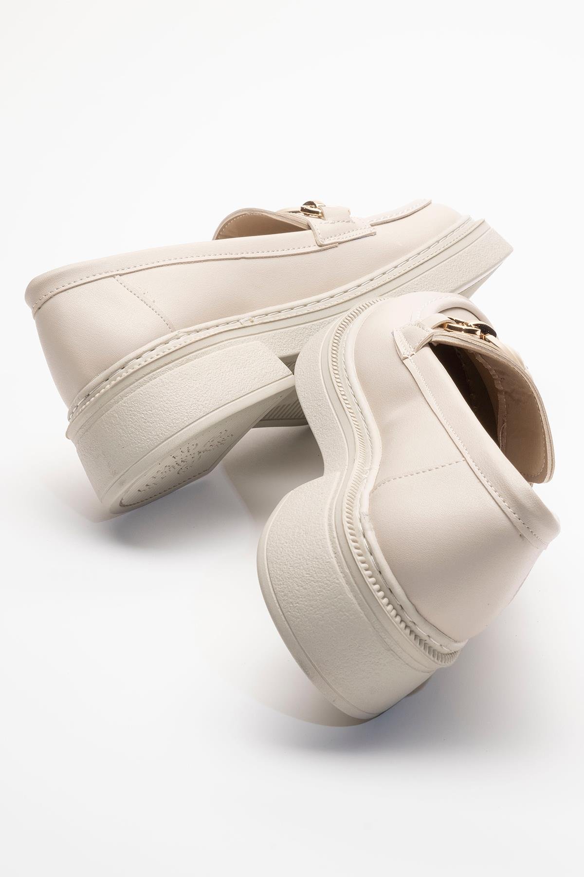 Kadın Kalp Tokalı Günlük Ayakkabı BEJ CİLT - Görsel 5