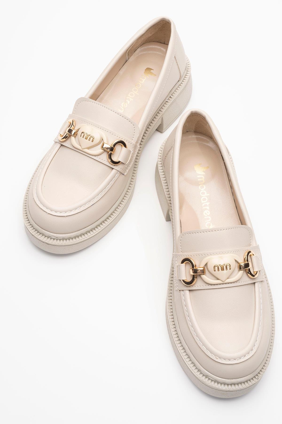 Kadın Kalp Tokalı Günlük Ayakkabı BEJ CİLT - Görsel 6