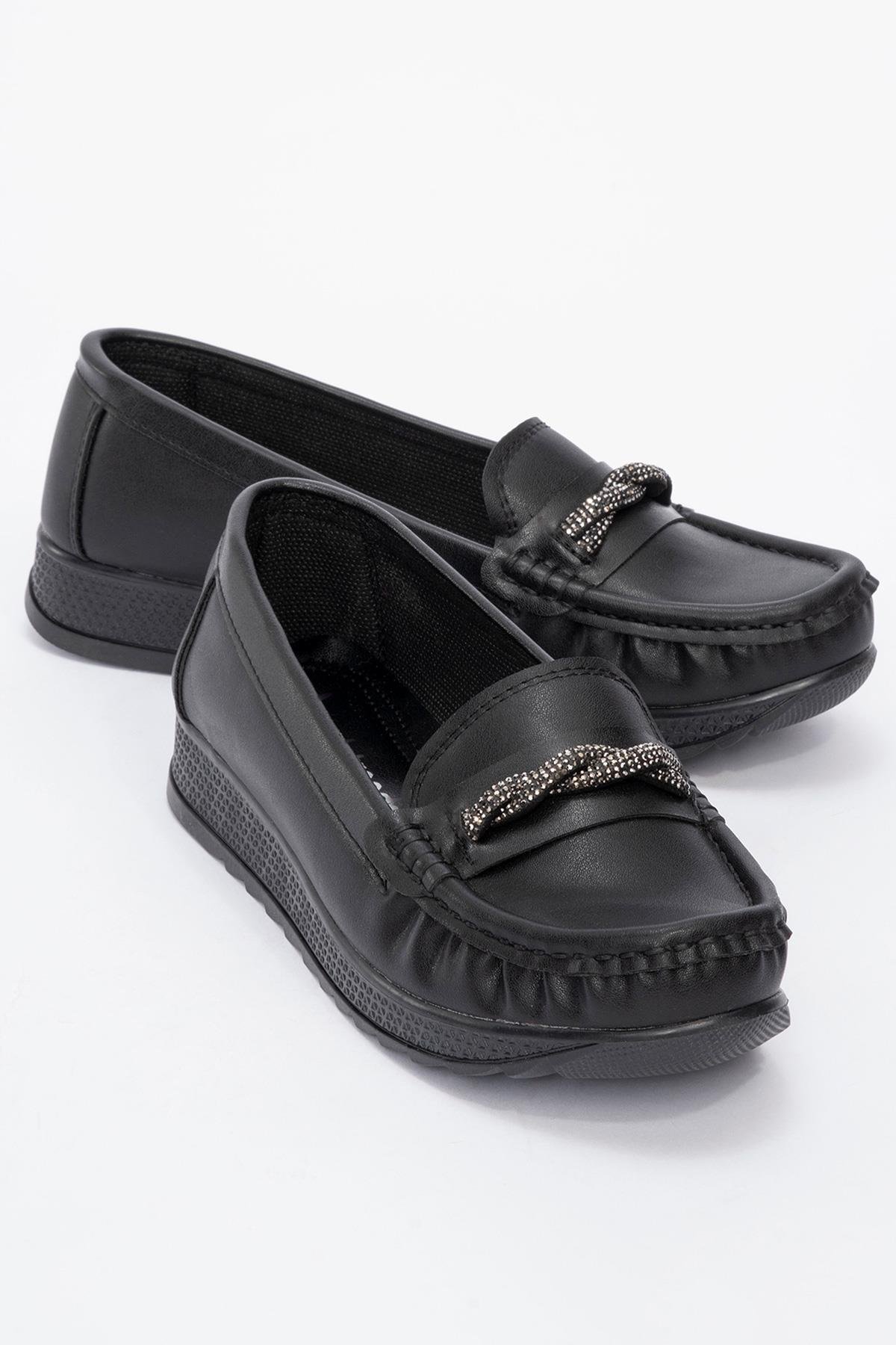 Taşlı Kadın Günlük Ayakkabı SİYAH CİLT - Görsel 3