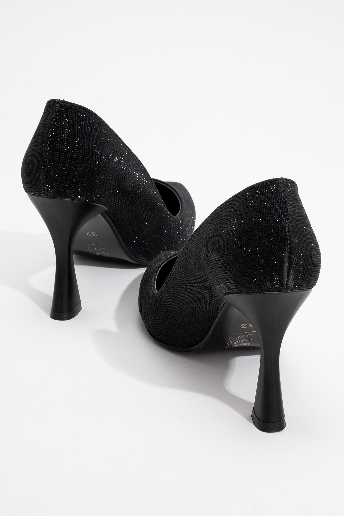 Sivri Burunlu Stiletto Ayakkabı SİYAH SİM - Görsel 5