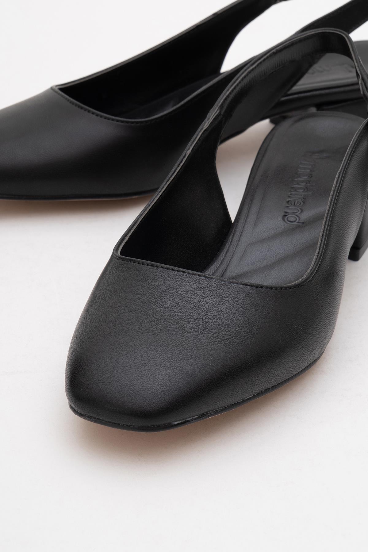 Kadın Arkası Açık Topuklu Ayakkabı SİYAH CİLT - Görsel 4