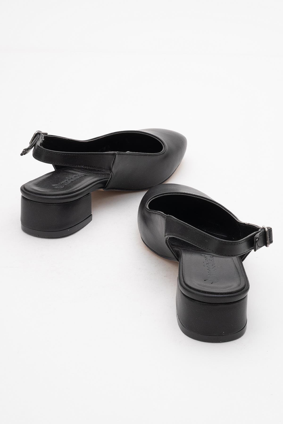 Kadın Arkası Açık Topuklu Ayakkabı SİYAH CİLT - Görsel 5