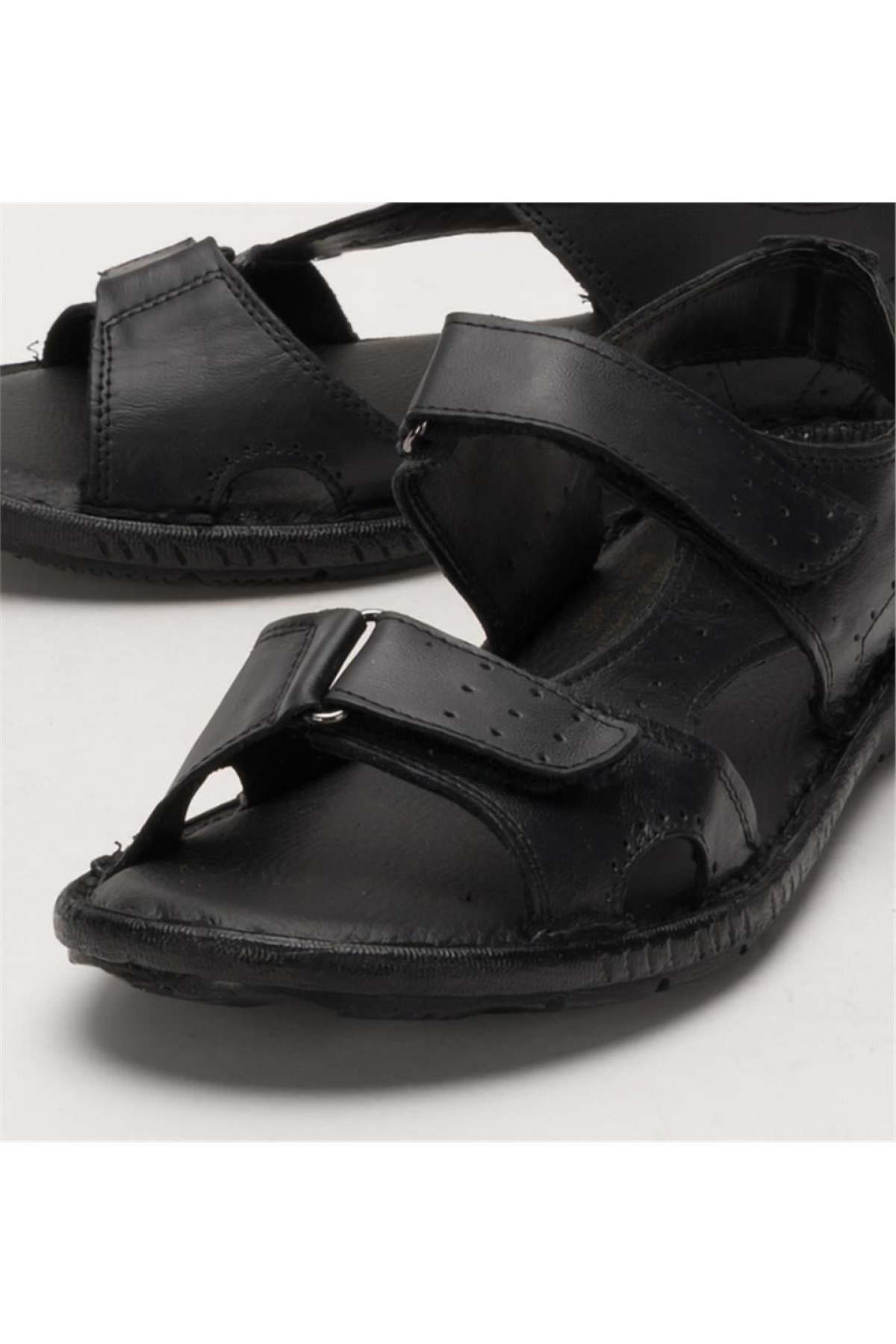 Erkek İçi Dışı Hakiki Deri Ortopetik Yazlık Esnek ve Çok Hafif Günlük Ayakkabı Sandalet SİYAH - Görsel 6