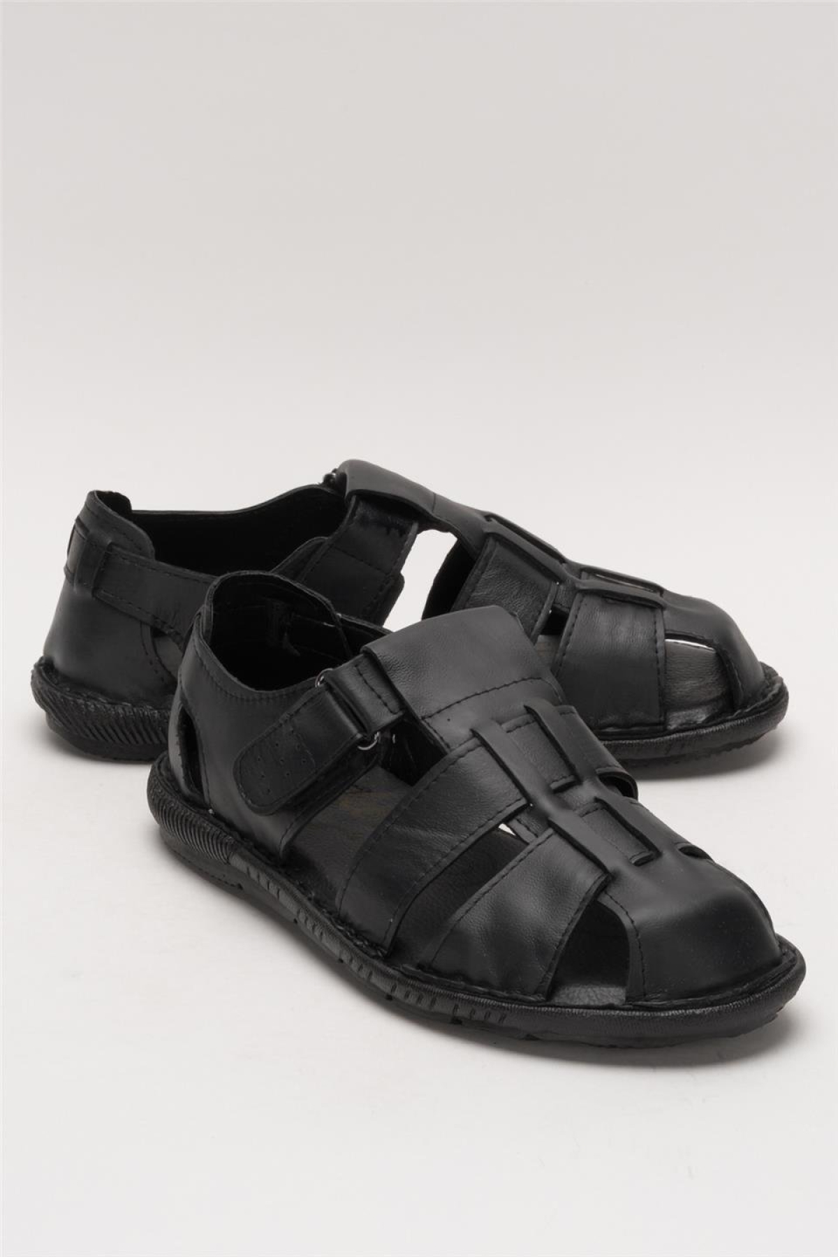 Erkek İçi Dışı Hakiki Deri Ortopetik Yazlık Esnek ve Çok Hafif Günlük Ayakkabı Sandalet SİYAH - Görsel 3