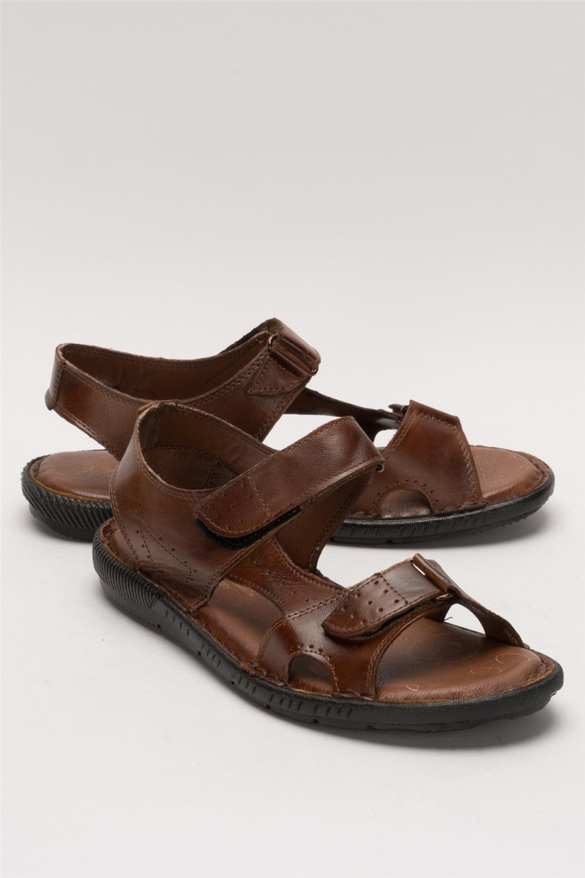 Erkek İçi Dışı Hakiki Deri Ortopetik Yazlık Esnek ve Çok Hafif Günlük Ayakkabı Sandalet TABA - Görsel 3