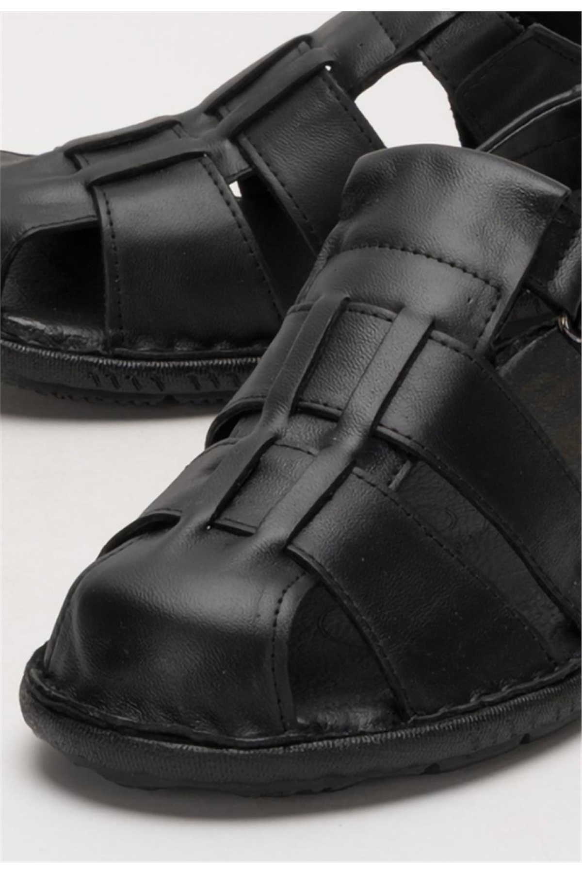 Erkek Hakiki Deri Yazlık Hafif Günlük Ayakkabı Sandalet SİYAH - Görsel 6