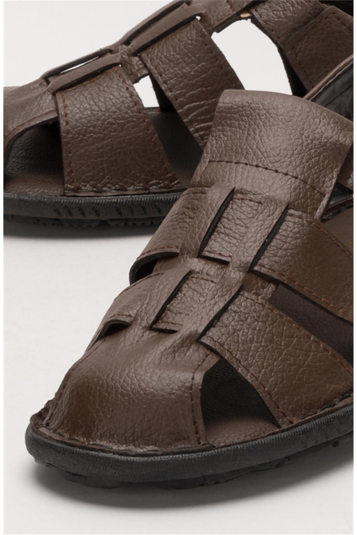 Erkek Hakiki Deri Yazlık Hafif Günlük Ayakkabı Sandalet KAHVERENGİ - Görsel 6