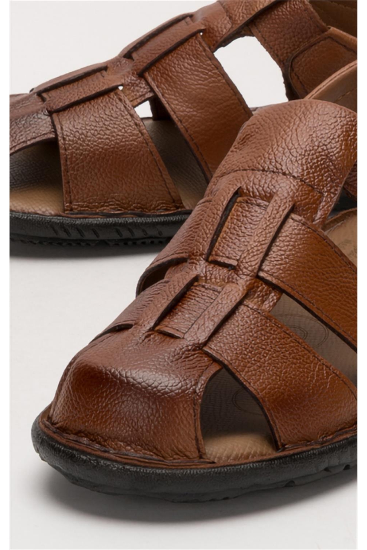 Erkek Hakiki Deri Yazlık Hafif Günlük Ayakkabı Sandalet TABA - Görsel 6