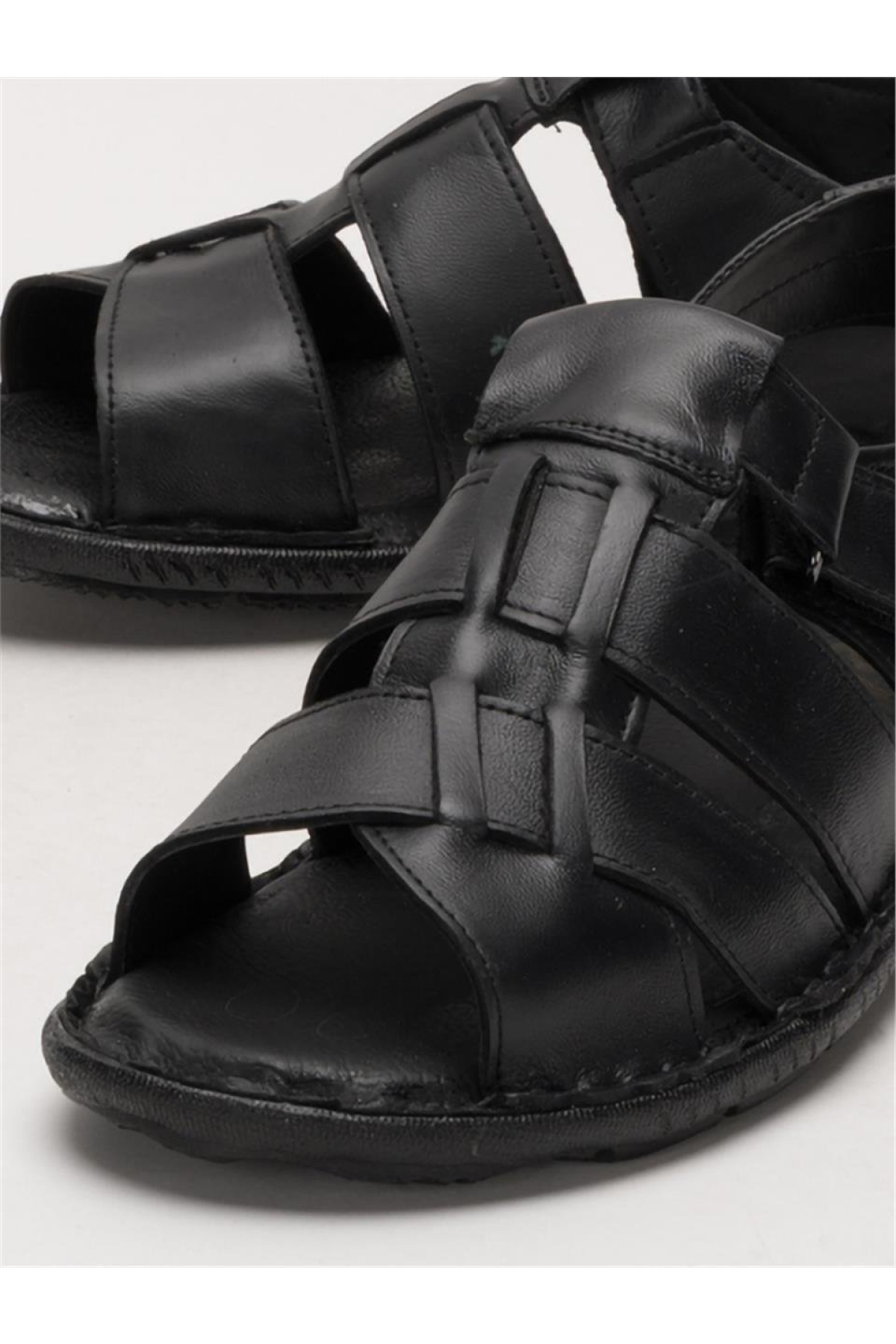 Erkek İçi Dışı Hakiki Deri Ortopetik Yazlık Esnek ve Çok Hafif Günlük Ayakkabı Sandalet SİYAH - Görsel 6