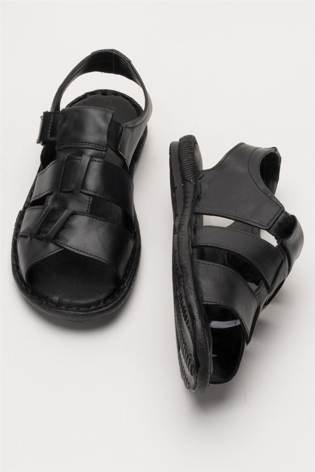 Erkek İçi Dışı Hakiki Deri Ortopetik Yazlık Esnek ve Çok Hafif Günlük Ayakkabı Sandalet SİYAH - Görsel 8