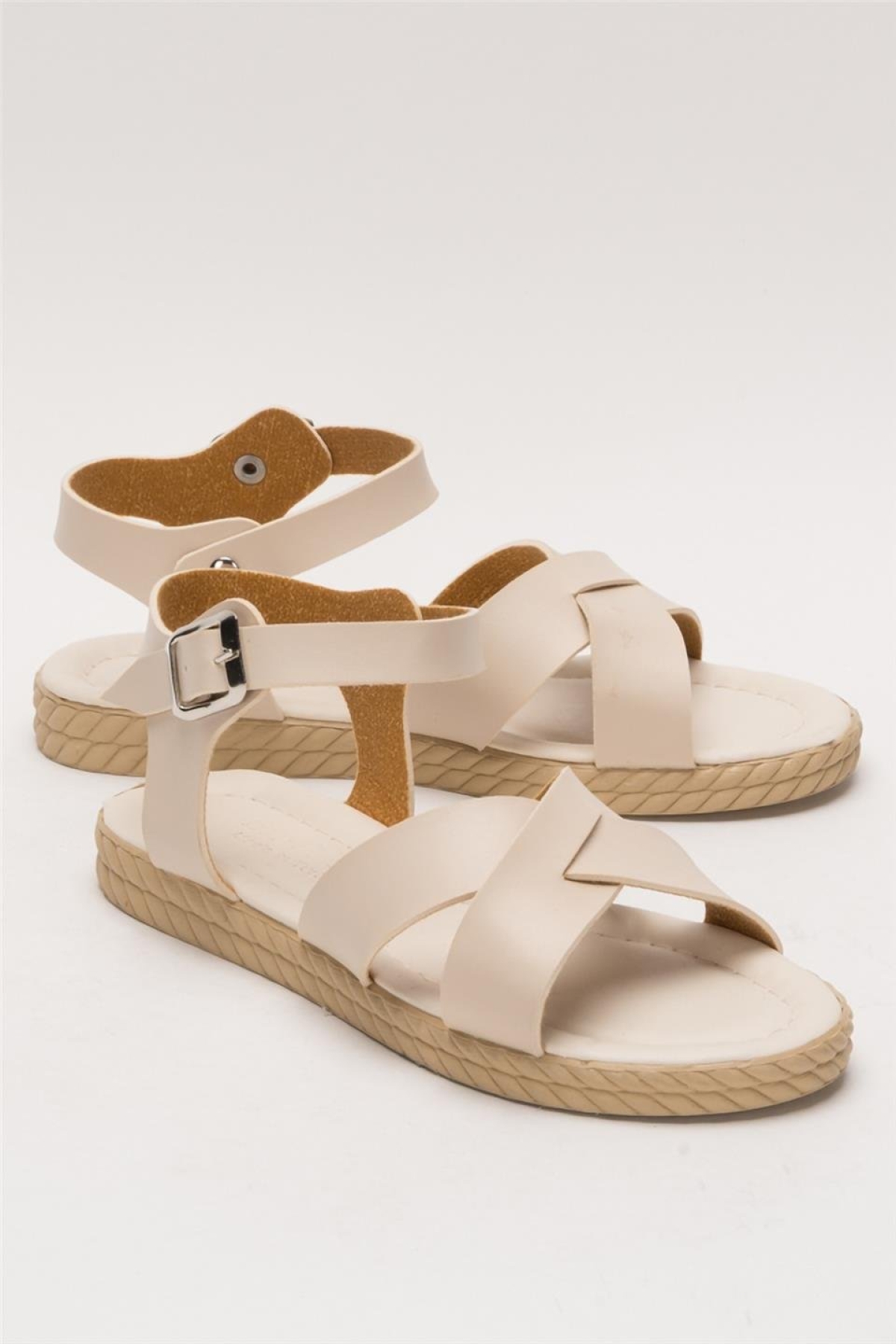 Günlük Şık Rahat Kadın Sandalet BEJ - Görsel 3