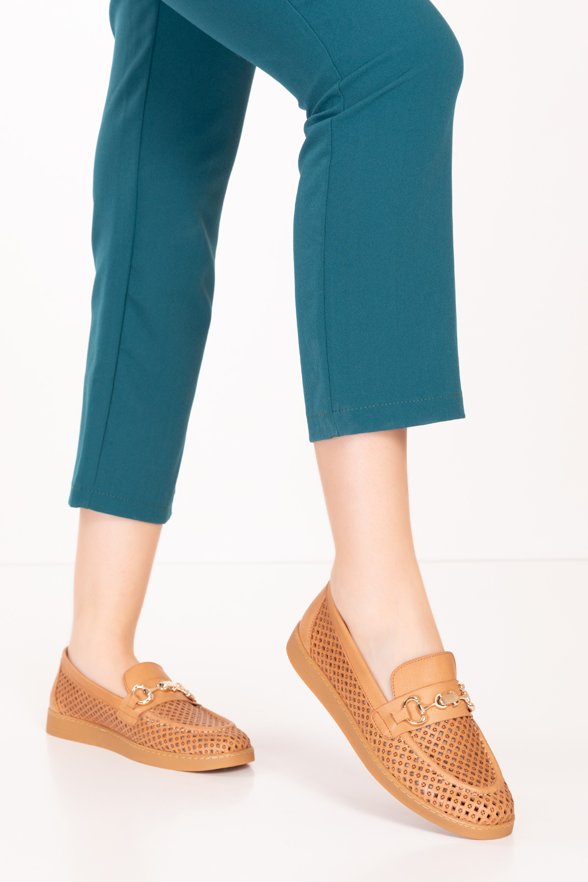 Gondol Kadın Hakiki Deri Yazlı Lazer Delikli Şık Loafer anl.2999 - Görsel 5