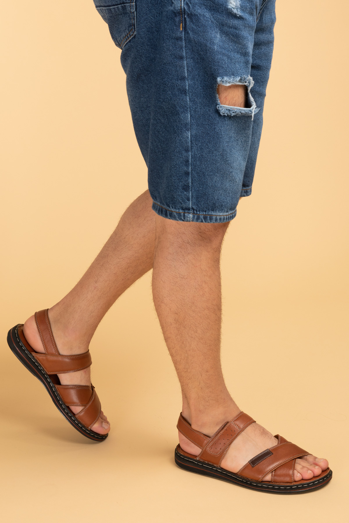 Gondol Hakiki Deri Anatomik Taban Erkek Sandalet kml.119 - Görsel 3