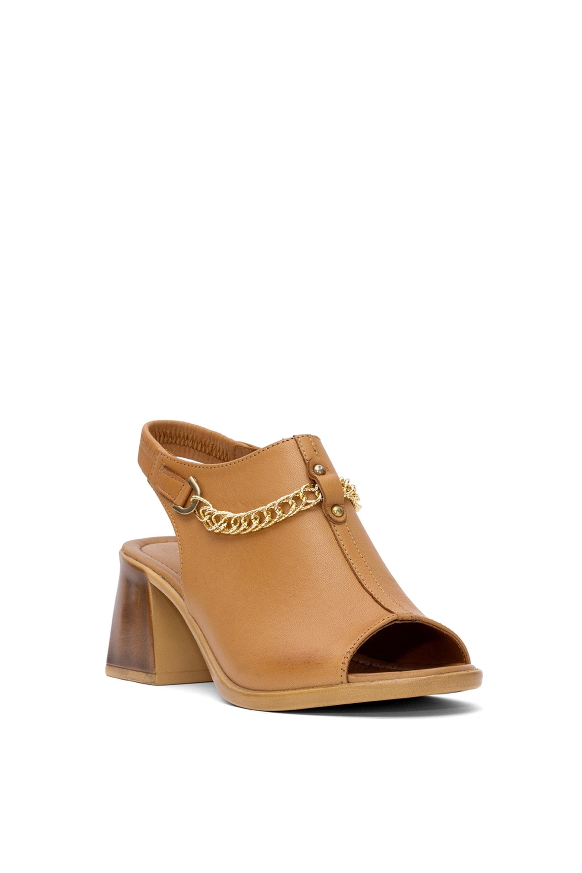 PC-54632 Kadın Hakiki Deri Topuklu Sandalet Taba - Görsel 3