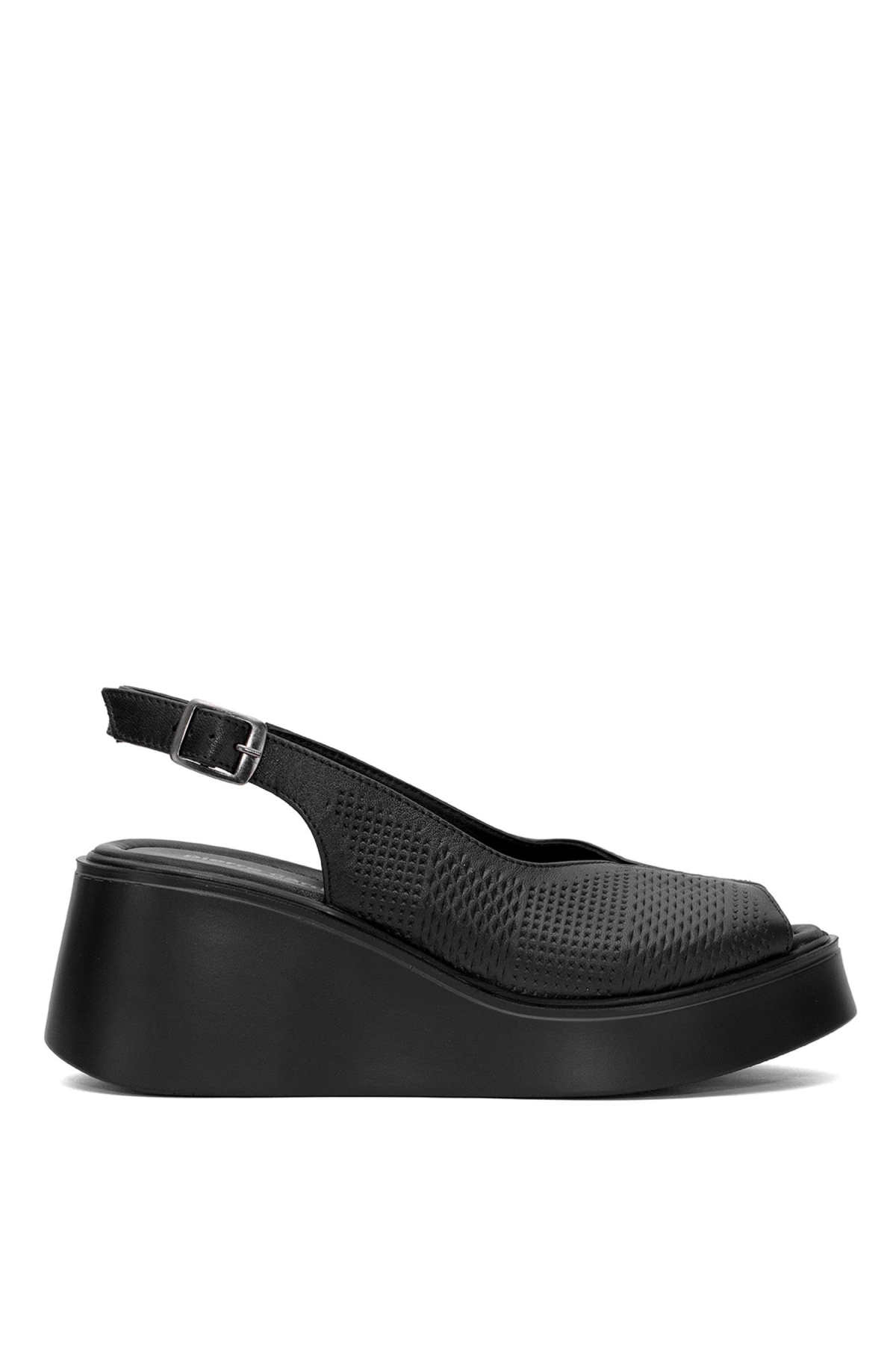 PC-54587 Kadın Hakiki Deri Dolgu Topuk Sandalet Siyah - Görsel 2