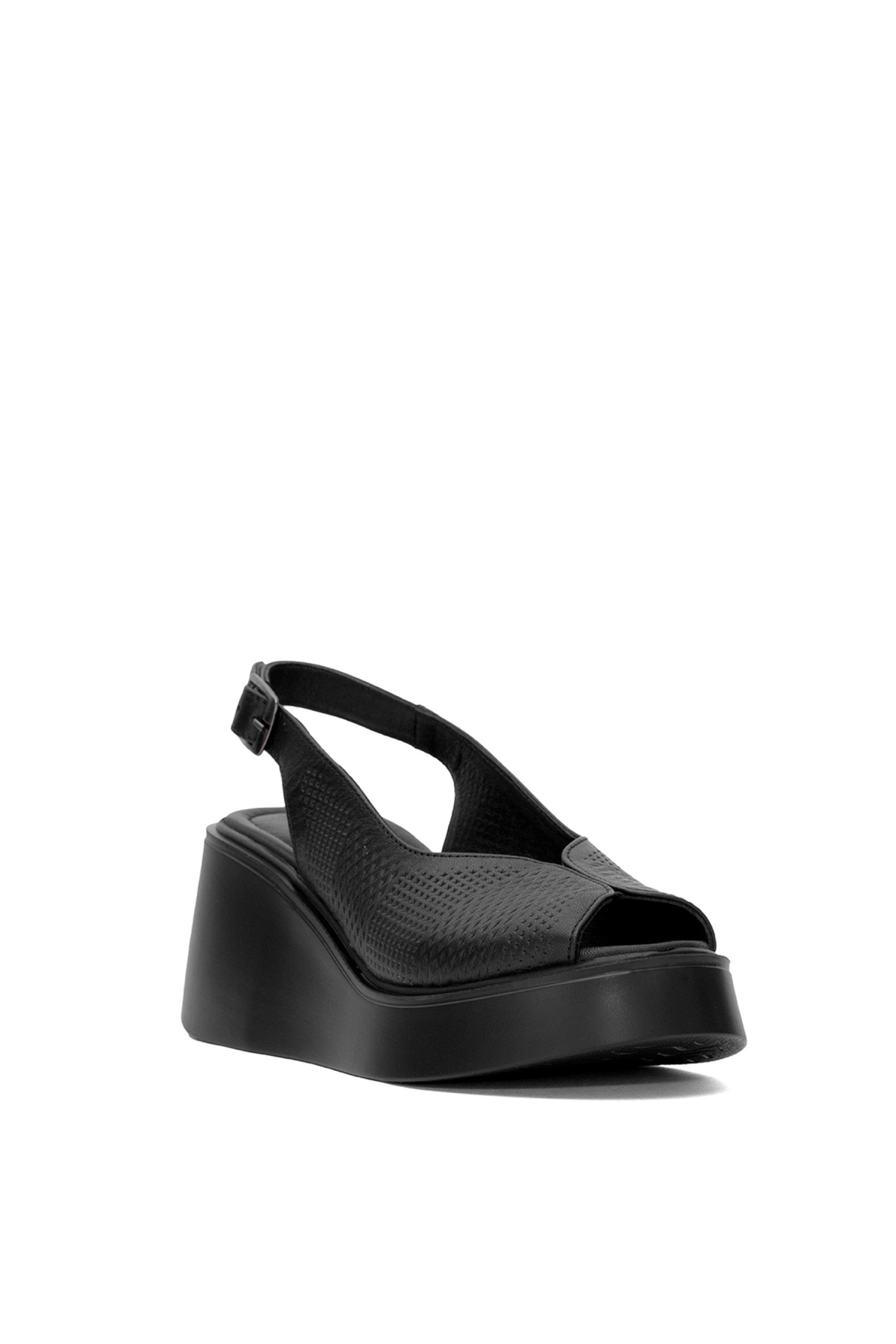 PC-54587 Kadın Hakiki Deri Dolgu Topuk Sandalet Siyah - Görsel 3