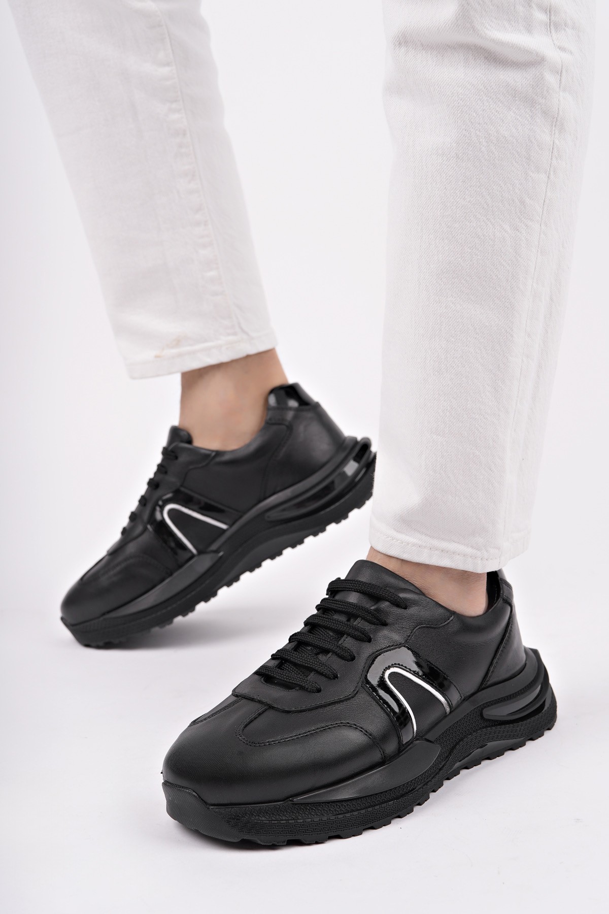 BRUNO Bağcıklı Hakiki Deri Kalın Taban Erkek Günlük Sneaker Spor Ayakkabı - Görsel 7