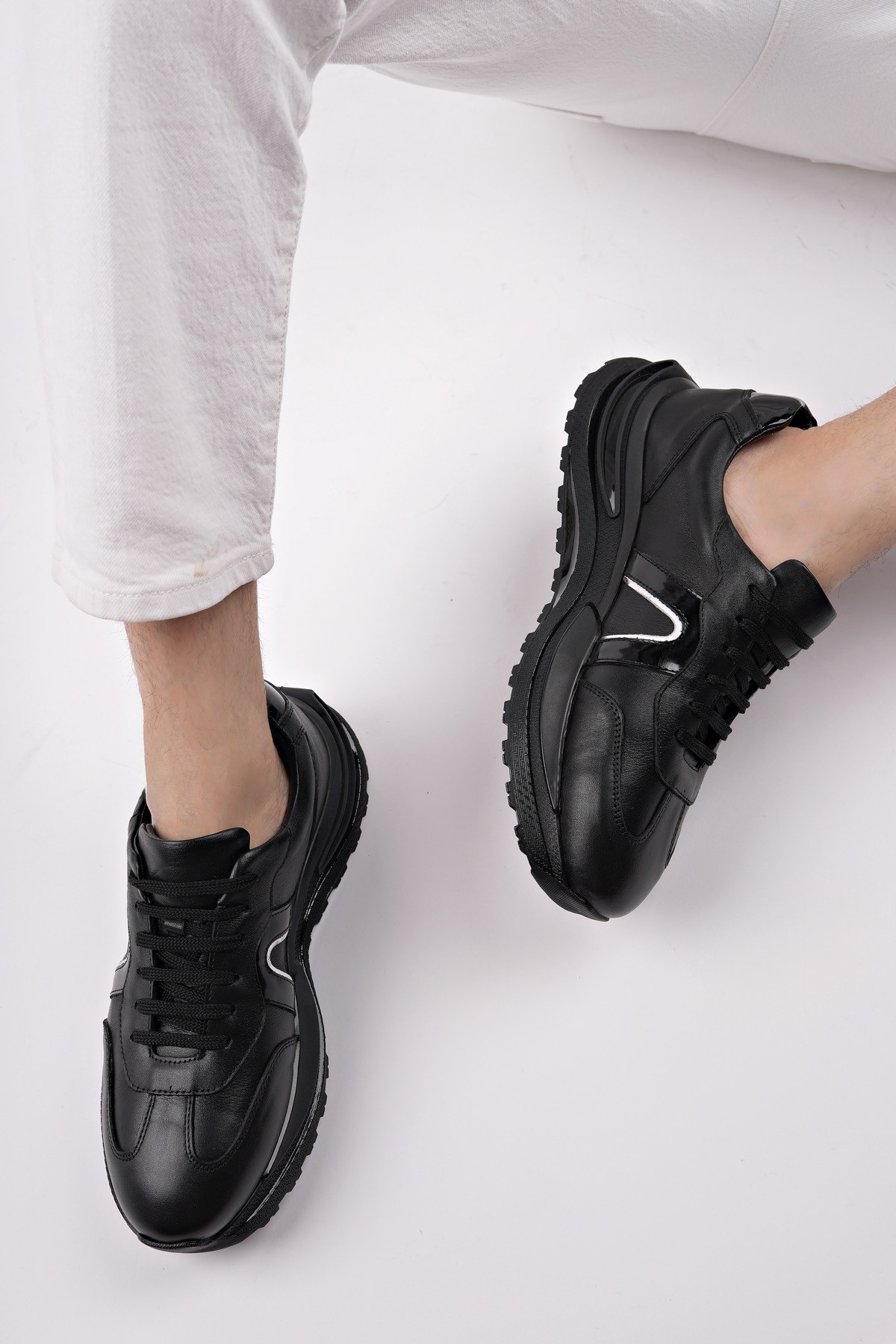 BRUNO Bağcıklı Hakiki Deri Kalın Taban Erkek Günlük Sneaker Spor Ayakkabı - Görsel 8