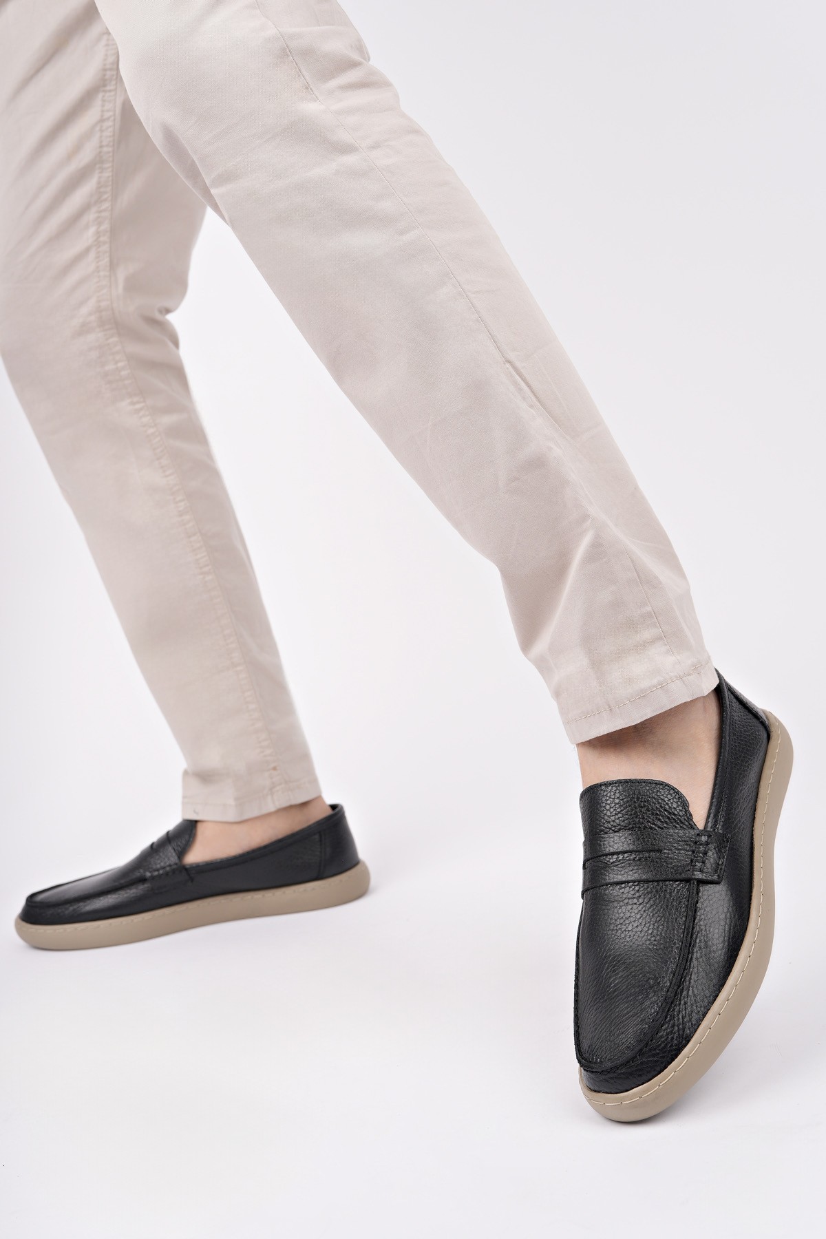 HARNAZ Bağcıksız Hakiki Deri Erkek Günlük Casual Ayakkabı - Görsel 3