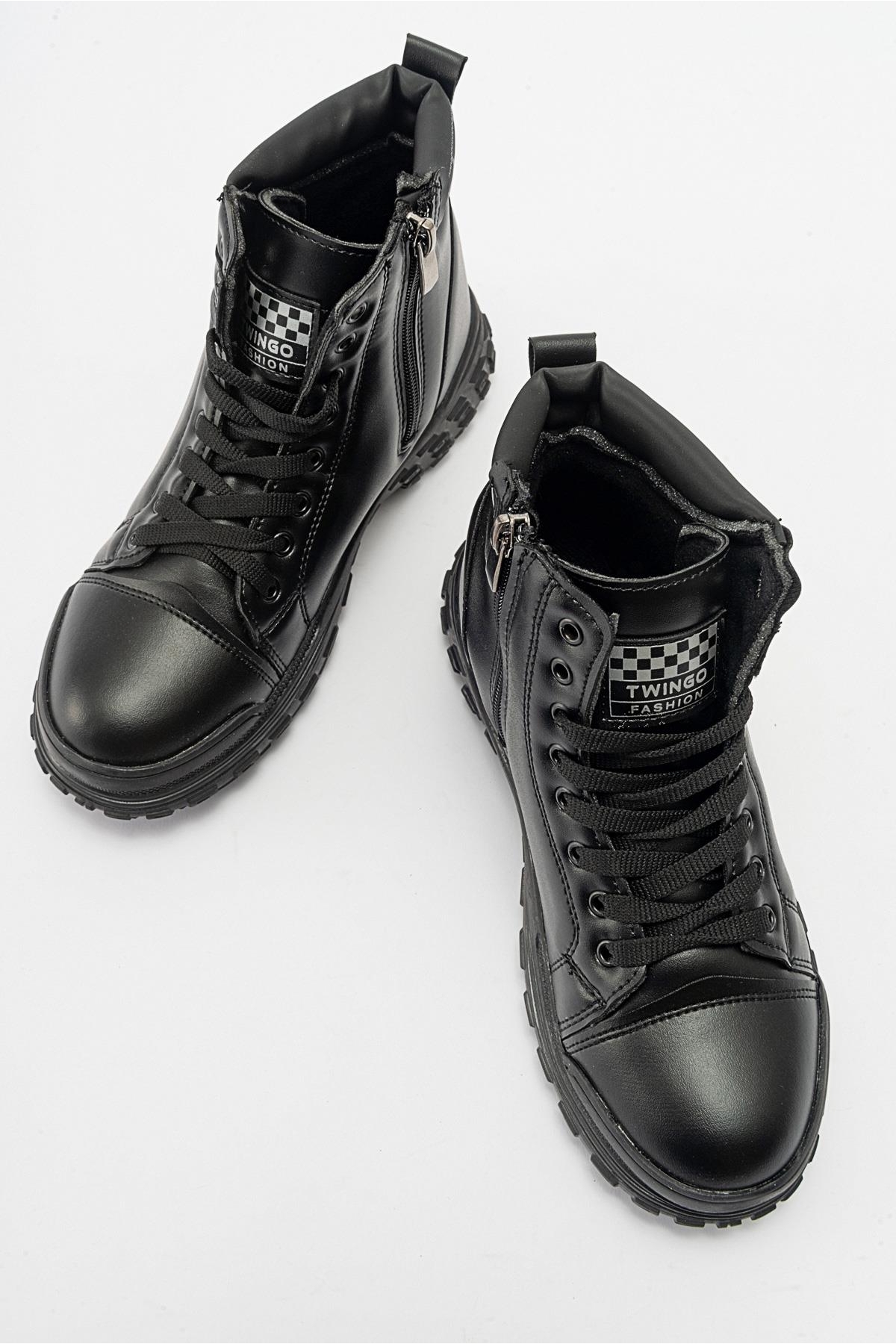 Kaydırmaz Kadın Bağcıklı Spor Bot SİYAH CİLT - Görsel 6