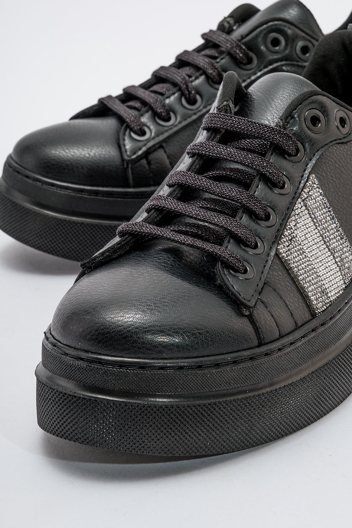 Kadın Taşlı Spor Ayakkabı SİYAH CİLT - Görsel 4