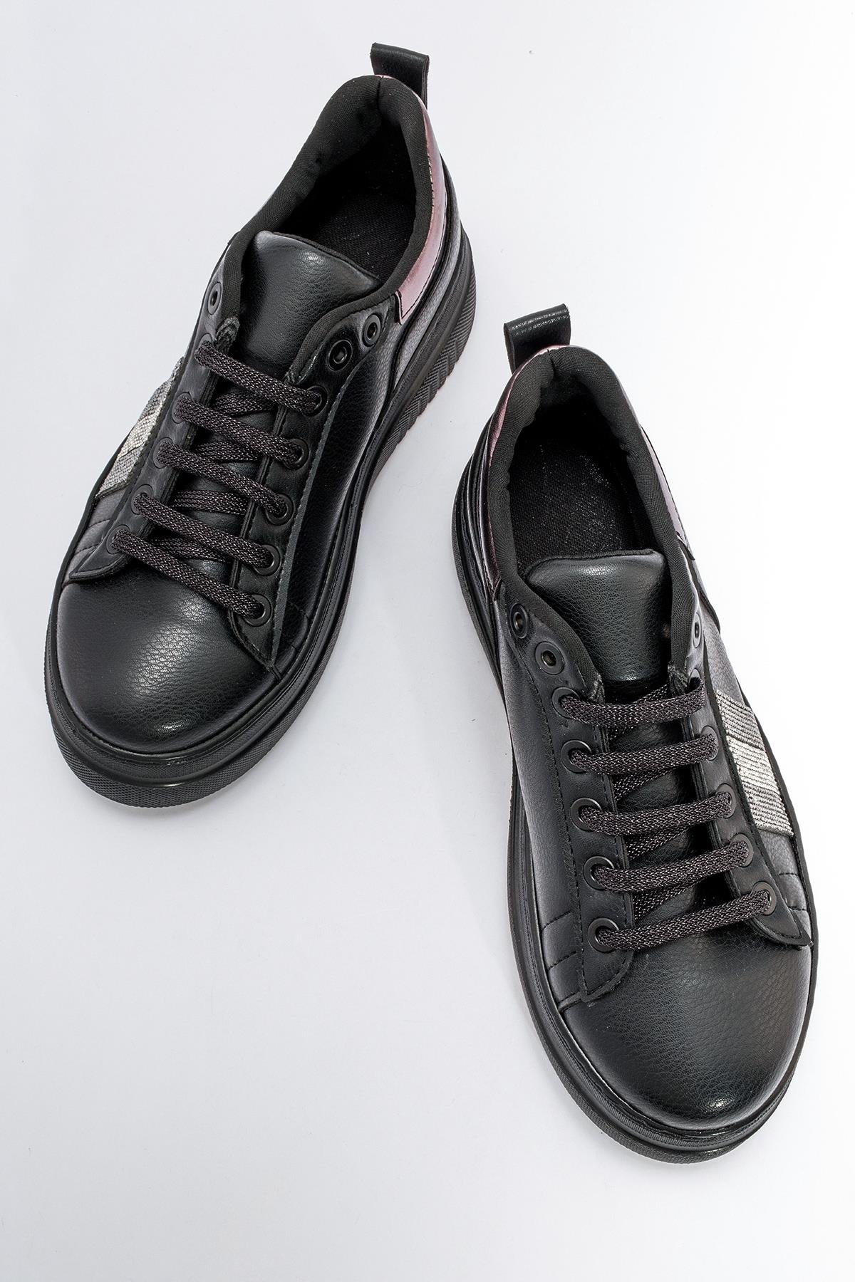 Kadın Taşlı Spor Ayakkabı SİYAH CİLT - Görsel 6