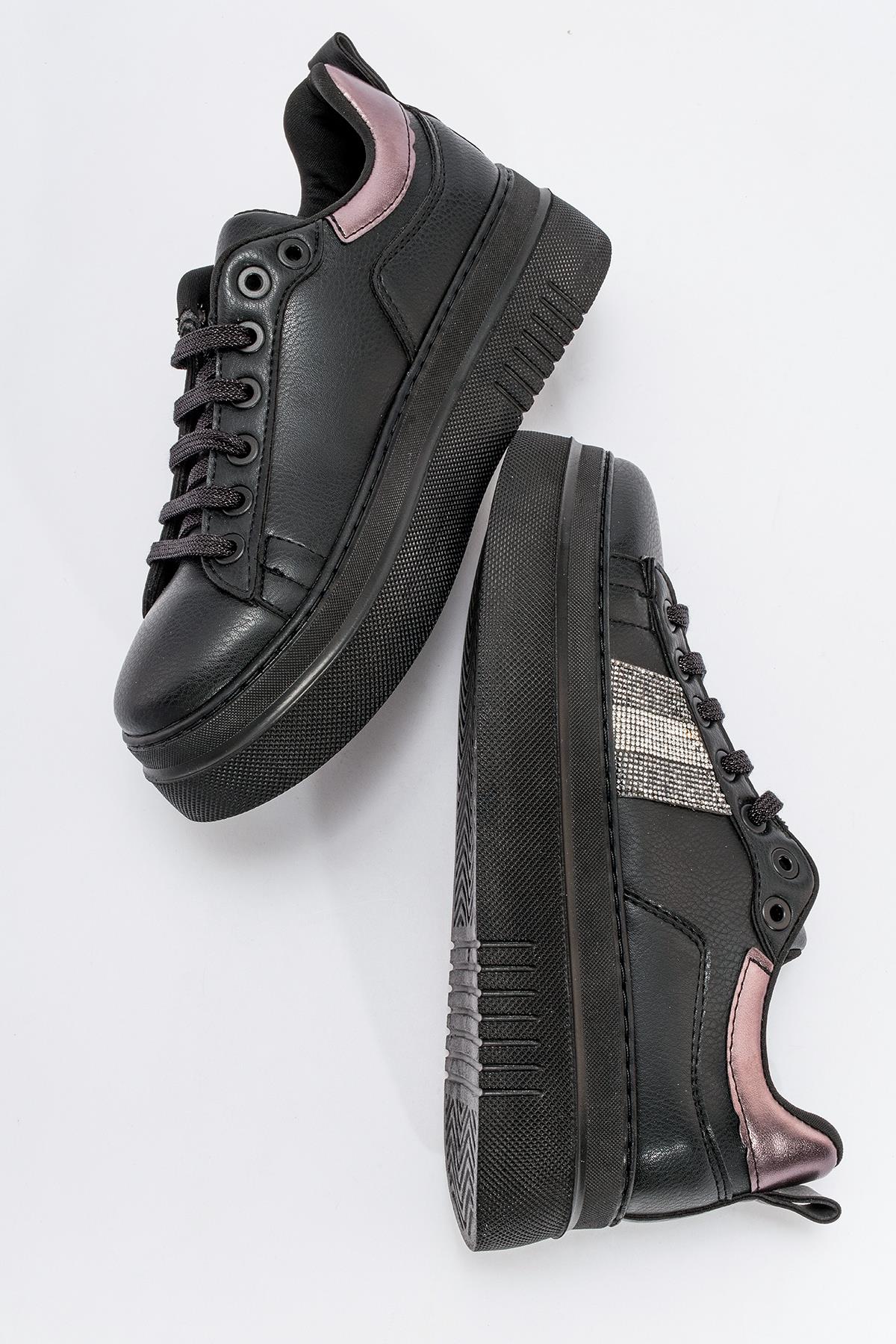 Kadın Taşlı Spor Ayakkabı SİYAH CİLT - Görsel 7