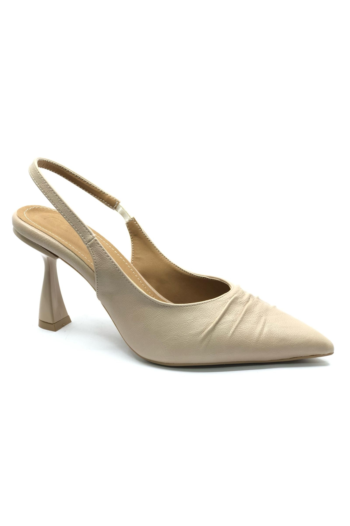 Kırışık Detaylı Arkası Açık Stiletto Kadın Topuklu Ayakkabı - Görsel 2