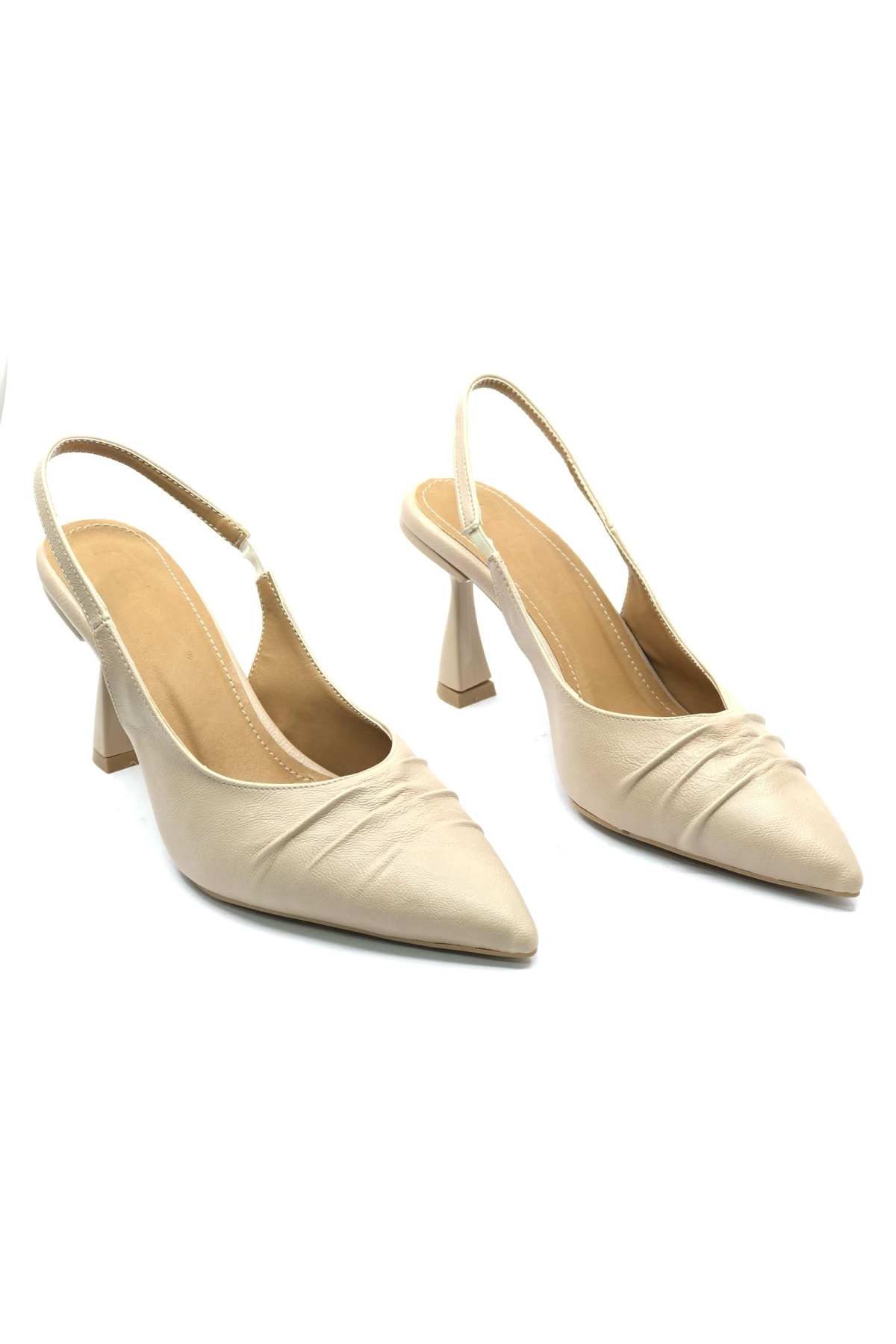 Kırışık Detaylı Arkası Açık Stiletto Kadın Topuklu Ayakkabı - Görsel 3