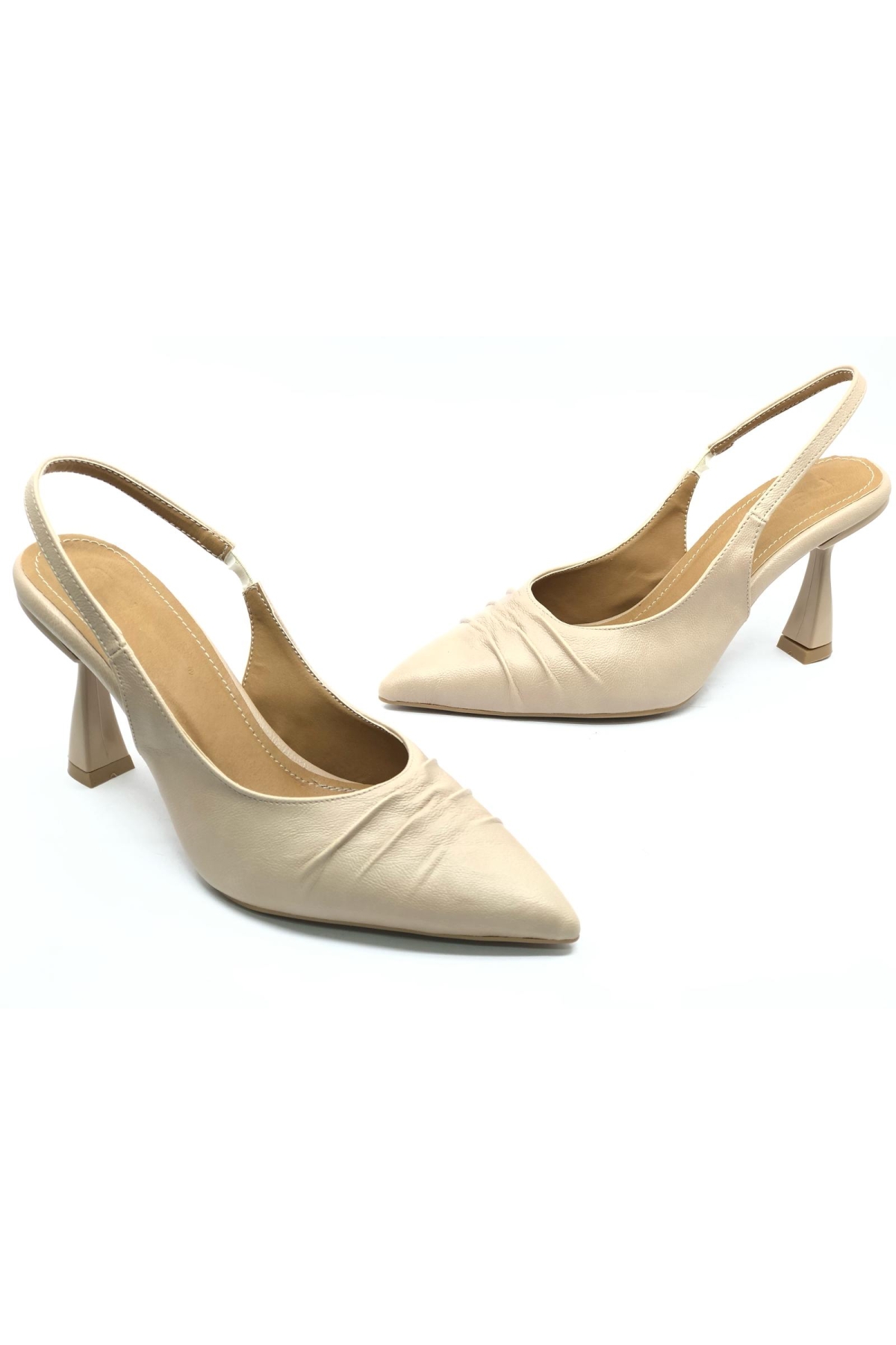 Kırışık Detaylı Arkası Açık Stiletto Kadın Topuklu Ayakkabı - Görsel 4
