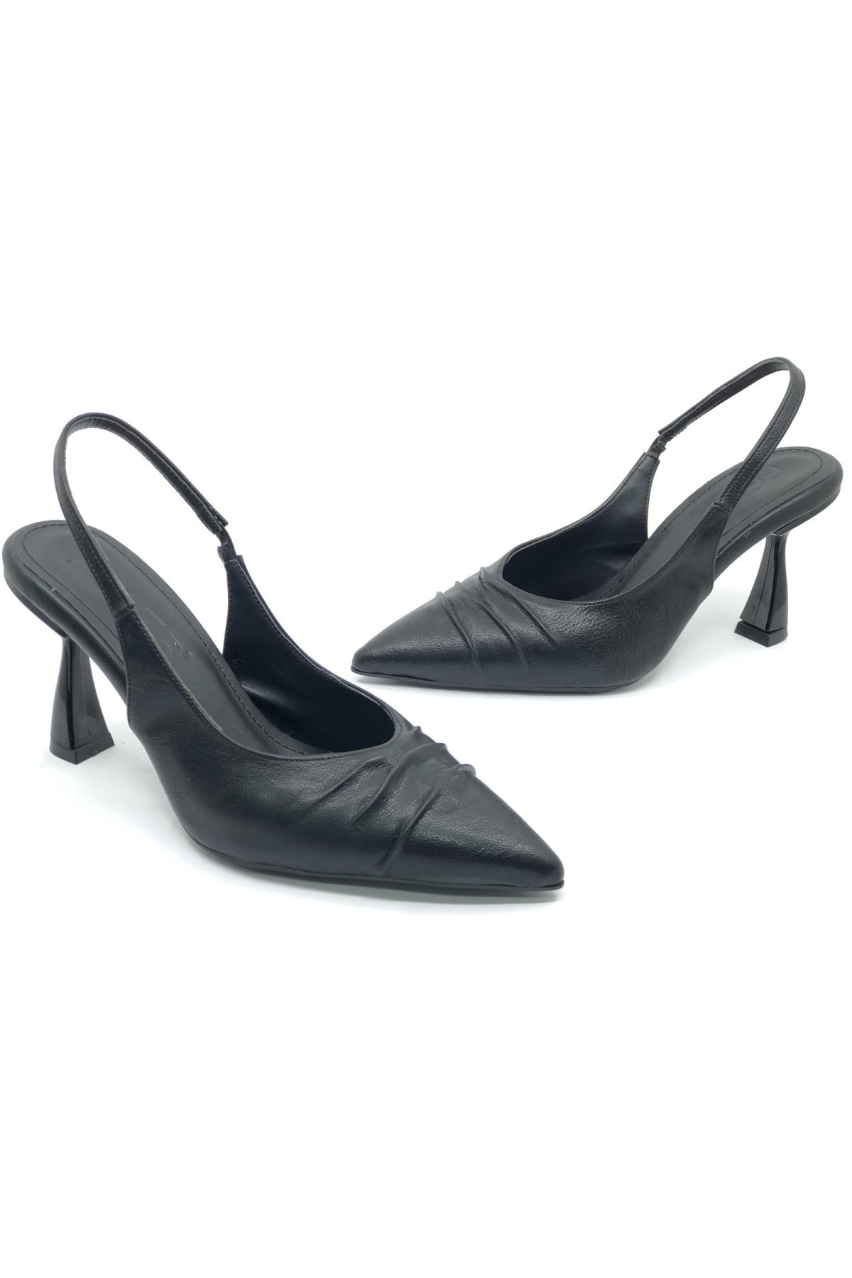 Kırışık Detaylı Arkası Açık Stiletto Kadın Topuklu Ayakkabı - Görsel 3