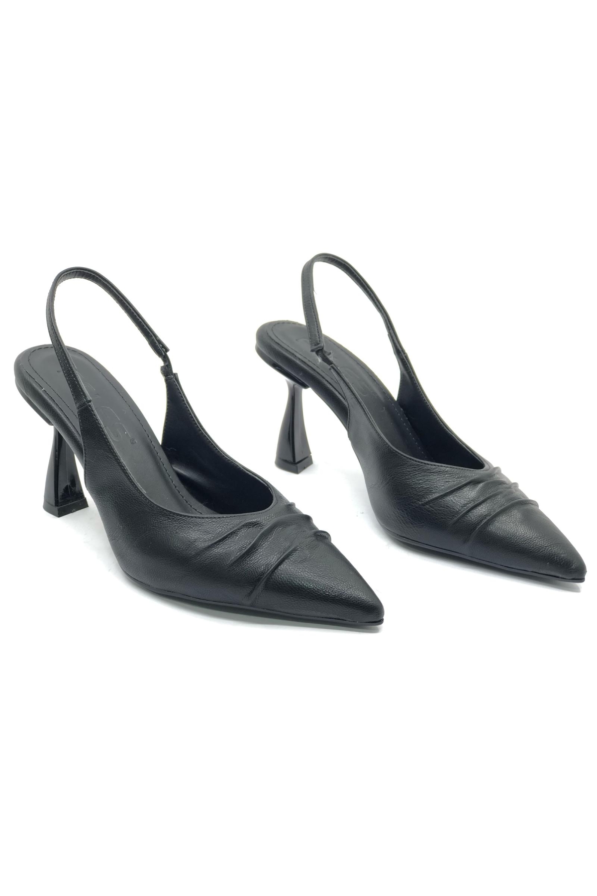 Kırışık Detaylı Arkası Açık Stiletto Kadın Topuklu Ayakkabı - Görsel 4