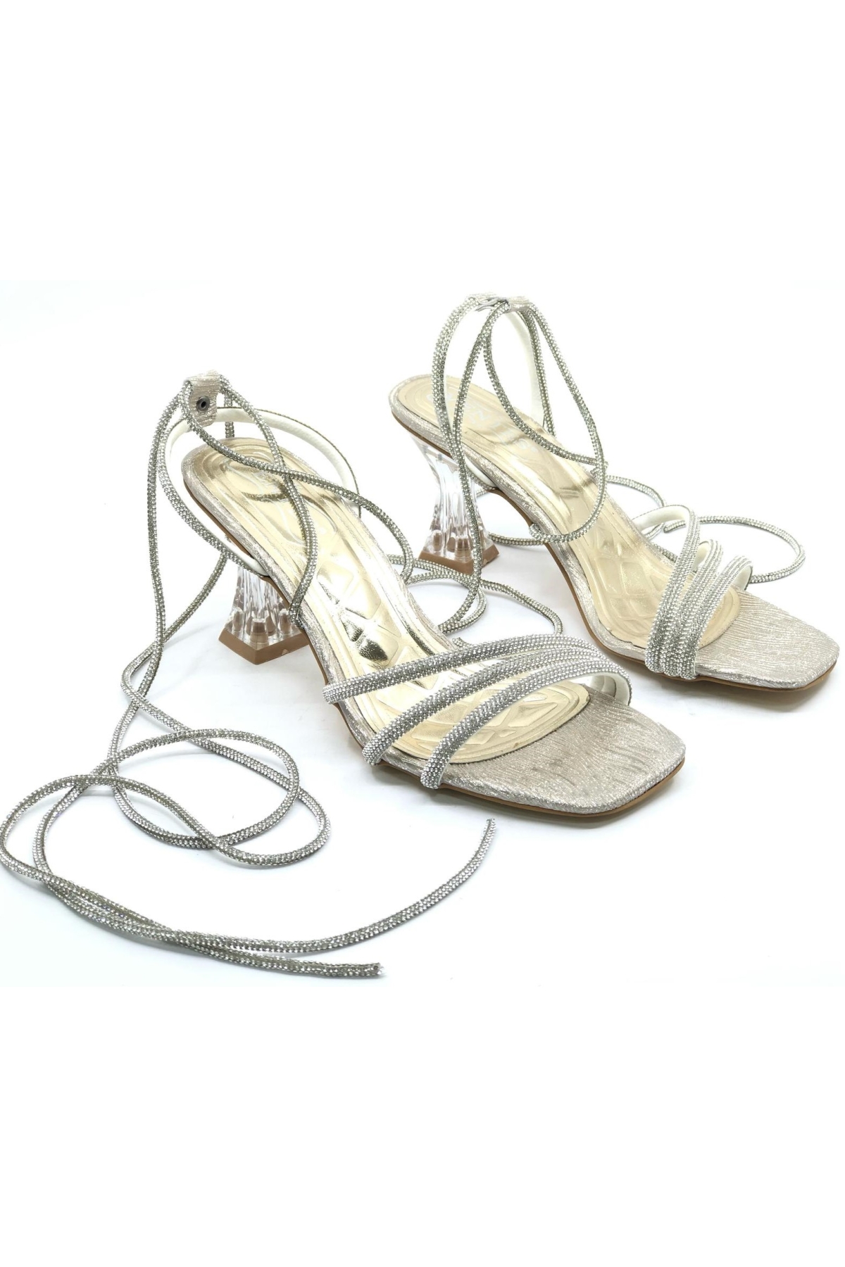 Bilekten Bağlamalı Şeffaf Topuklu Kadın Abiye Ayakkabı - Görsel 2